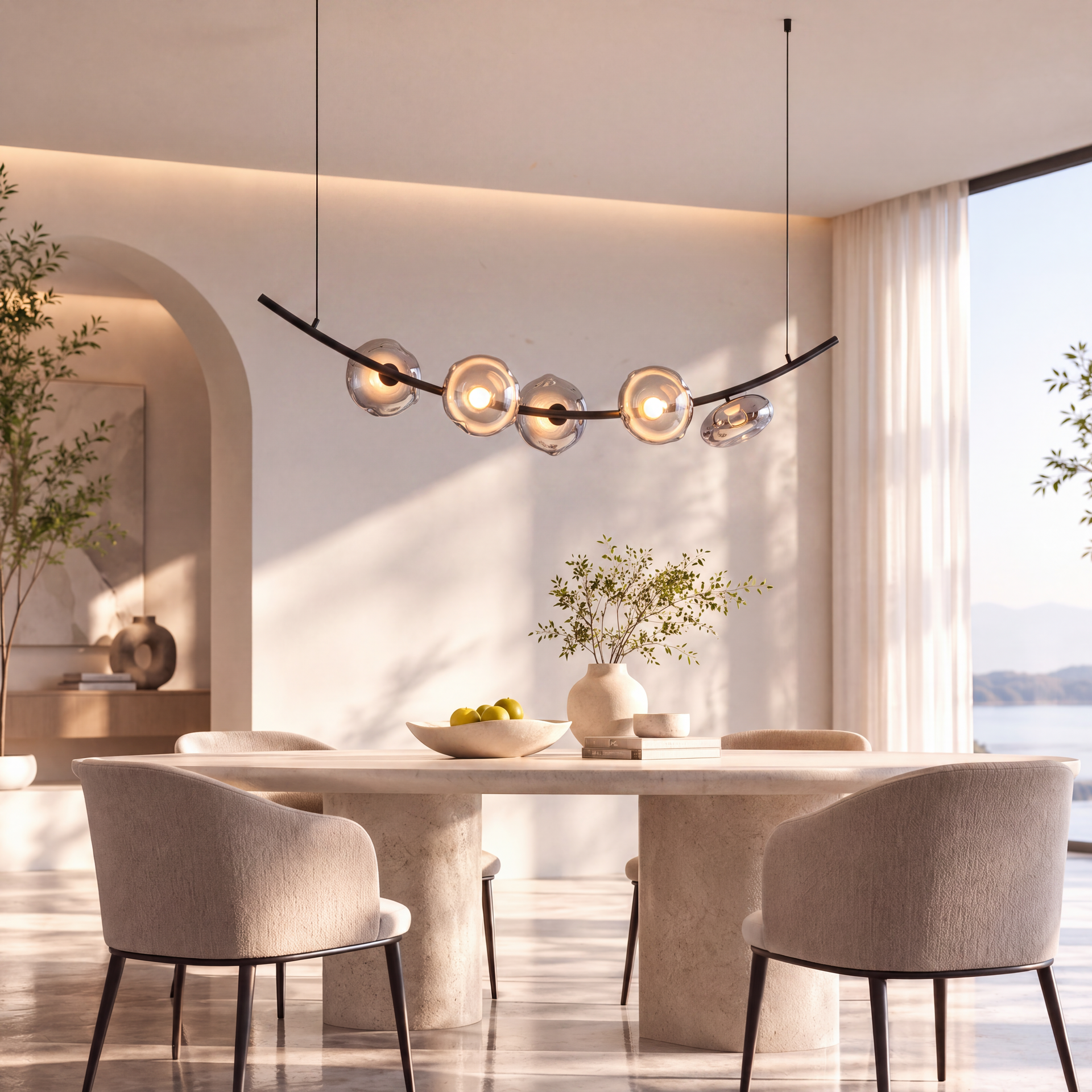 Livspace Axon 5 Head Chandelier | Smoked Grey + Black