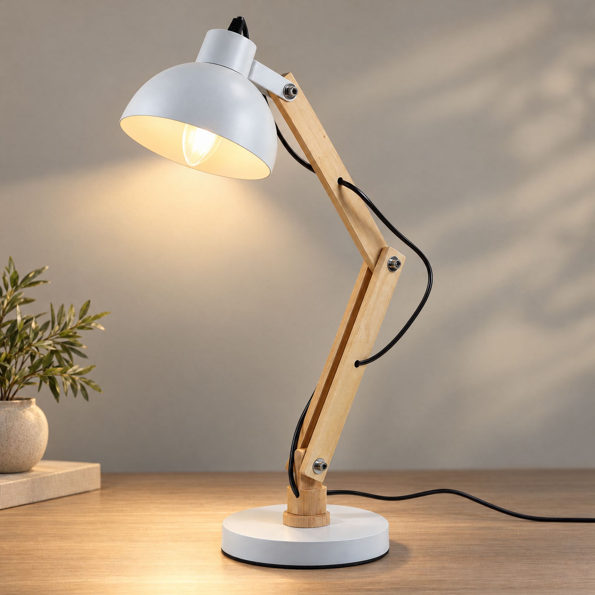 Livspace Belfast White With Metal Base Study Lamp | White