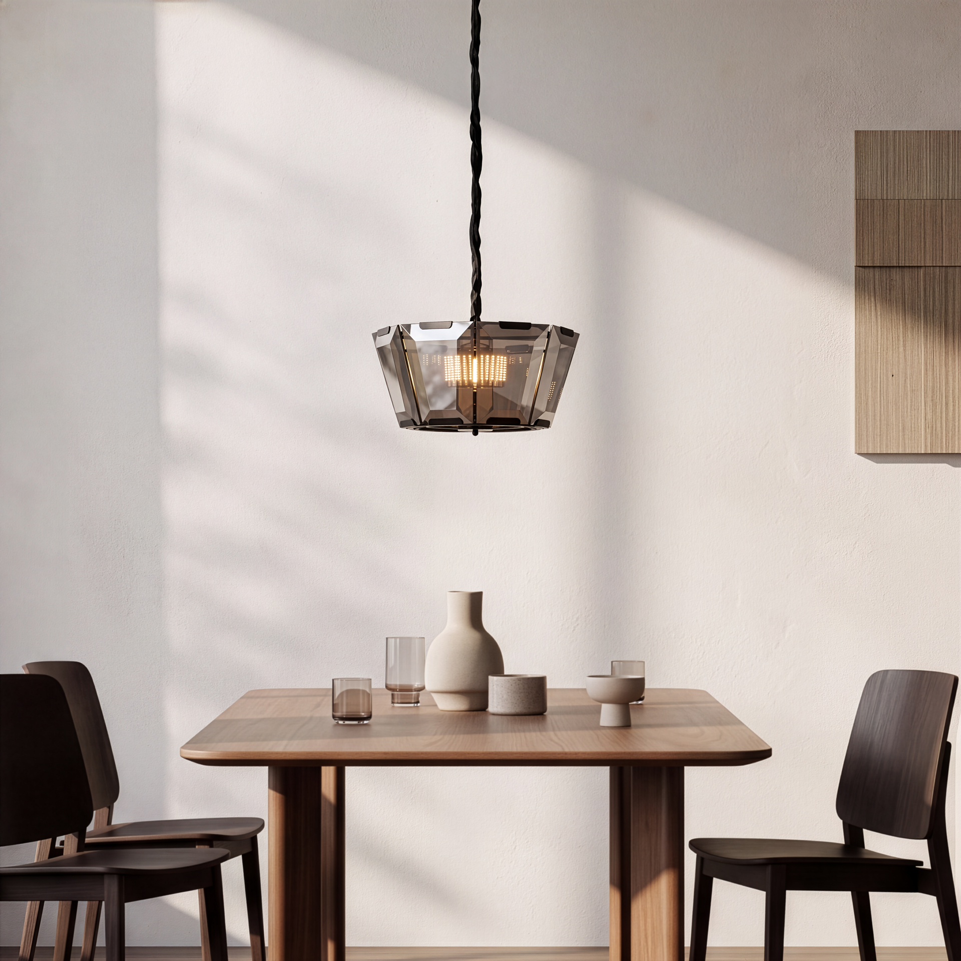 Livspace Blur 10 Head Chandelier | Smoked Grey + Black