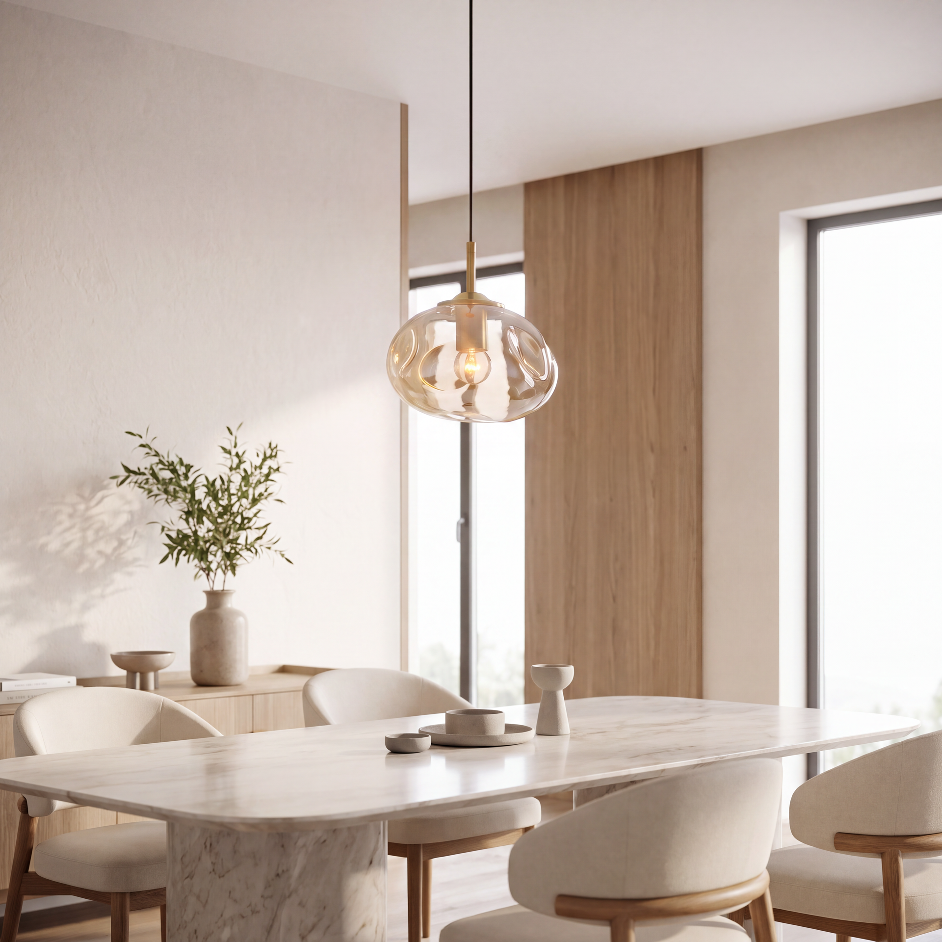Livspace Bubble Pendant | Amber + Brass