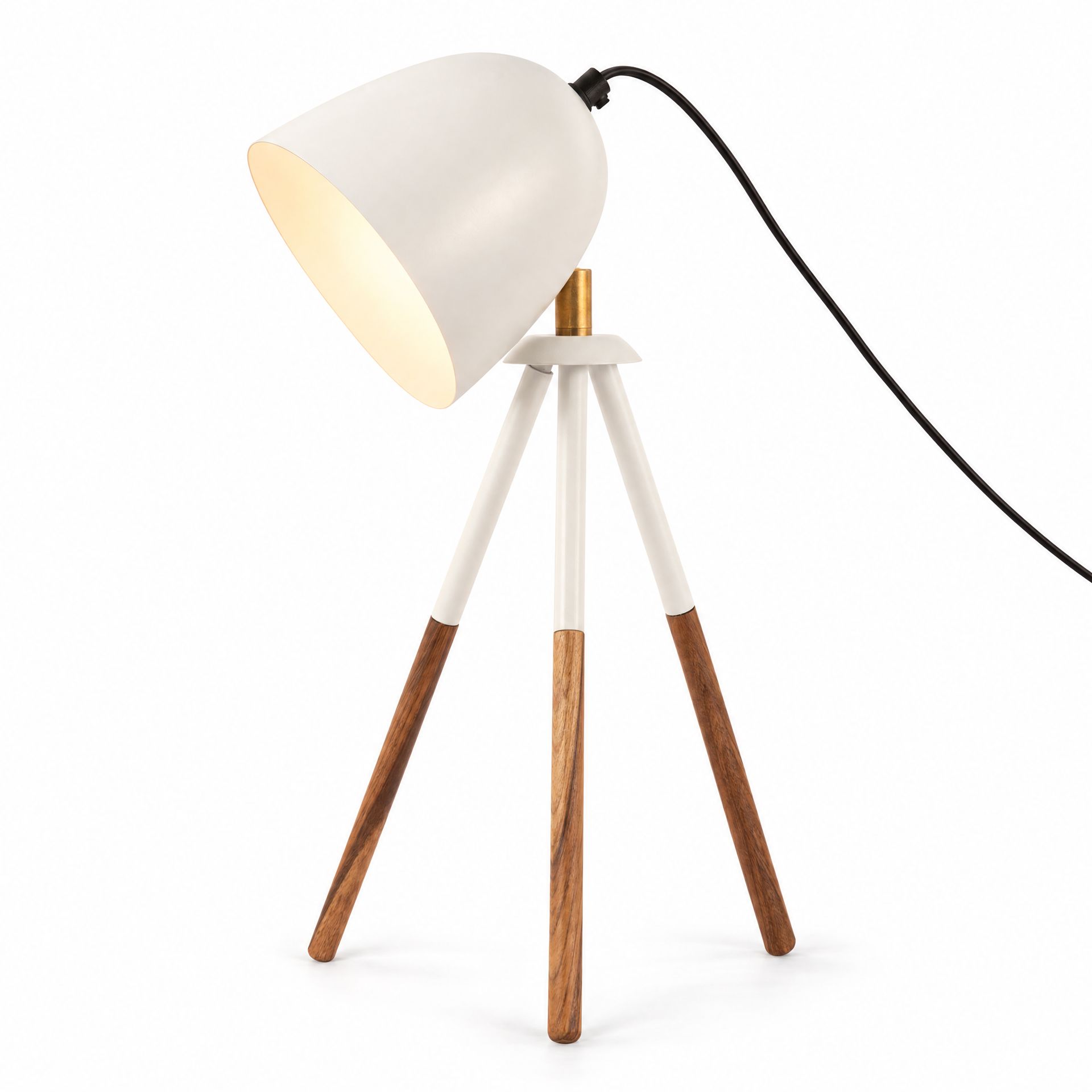 Livspace Bud Teak Metal Table Lamp | White Matt