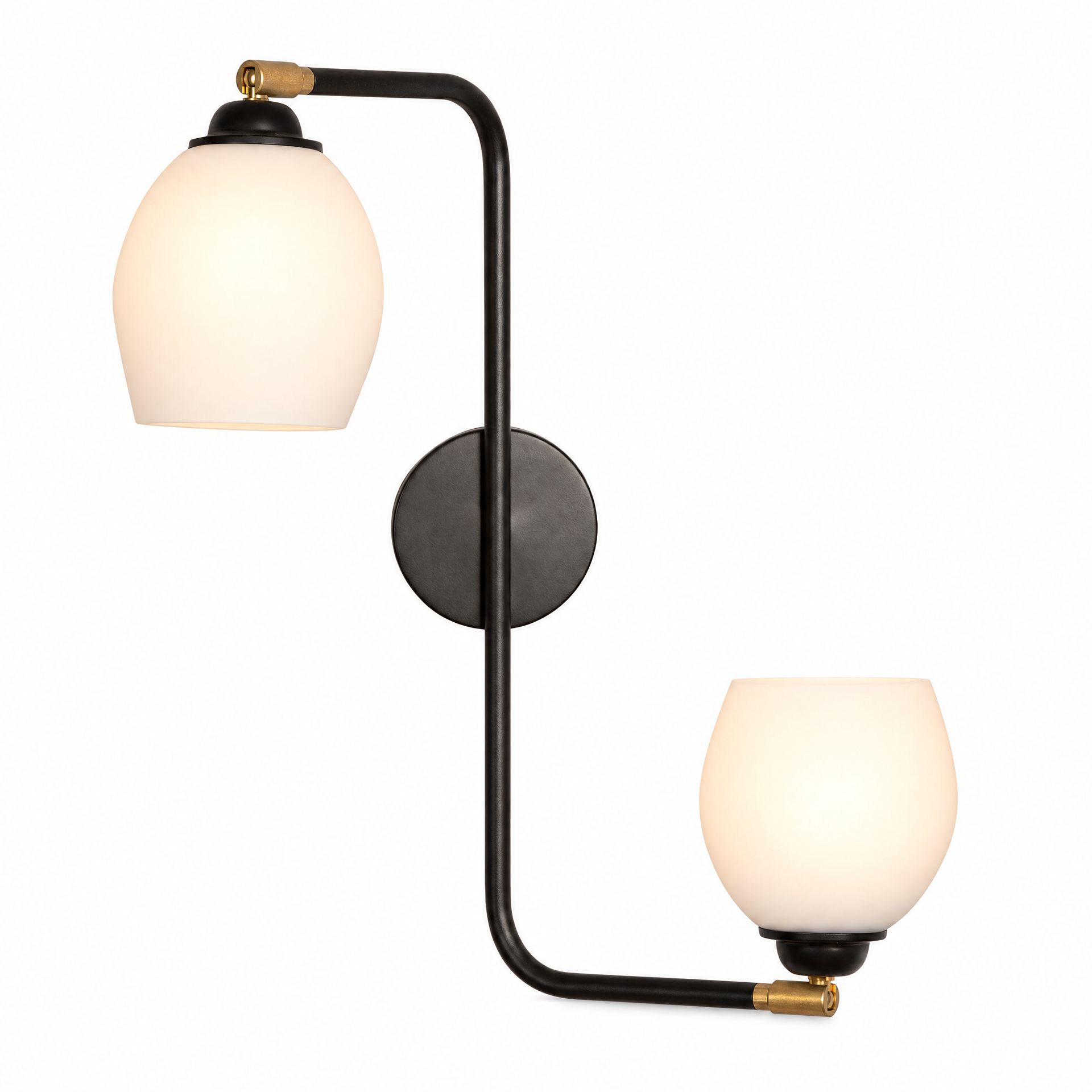 Livspace Chic Milky White 2 Glass Wall Light | Black Matt
