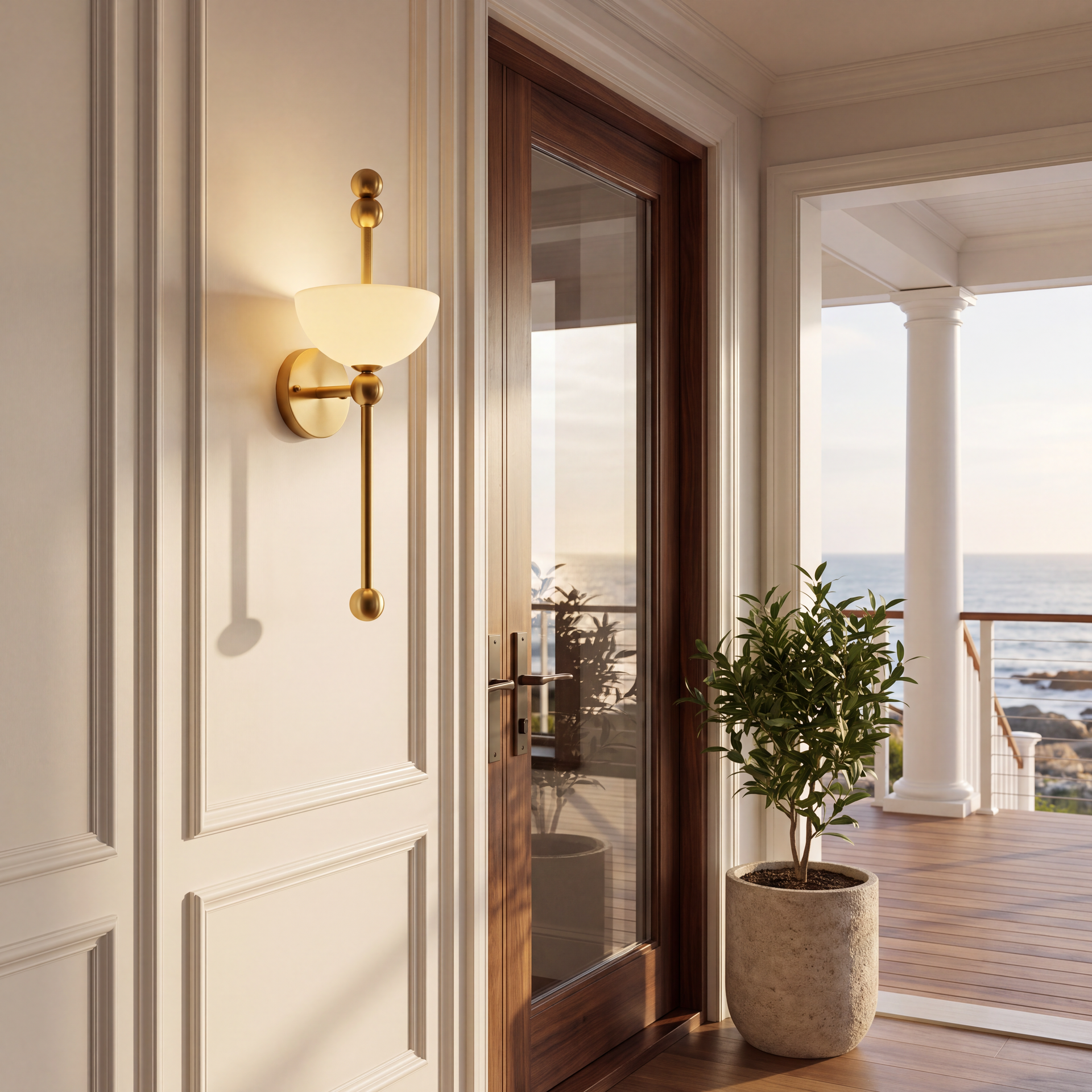Livspace Coupe Wall Light | White + Brass