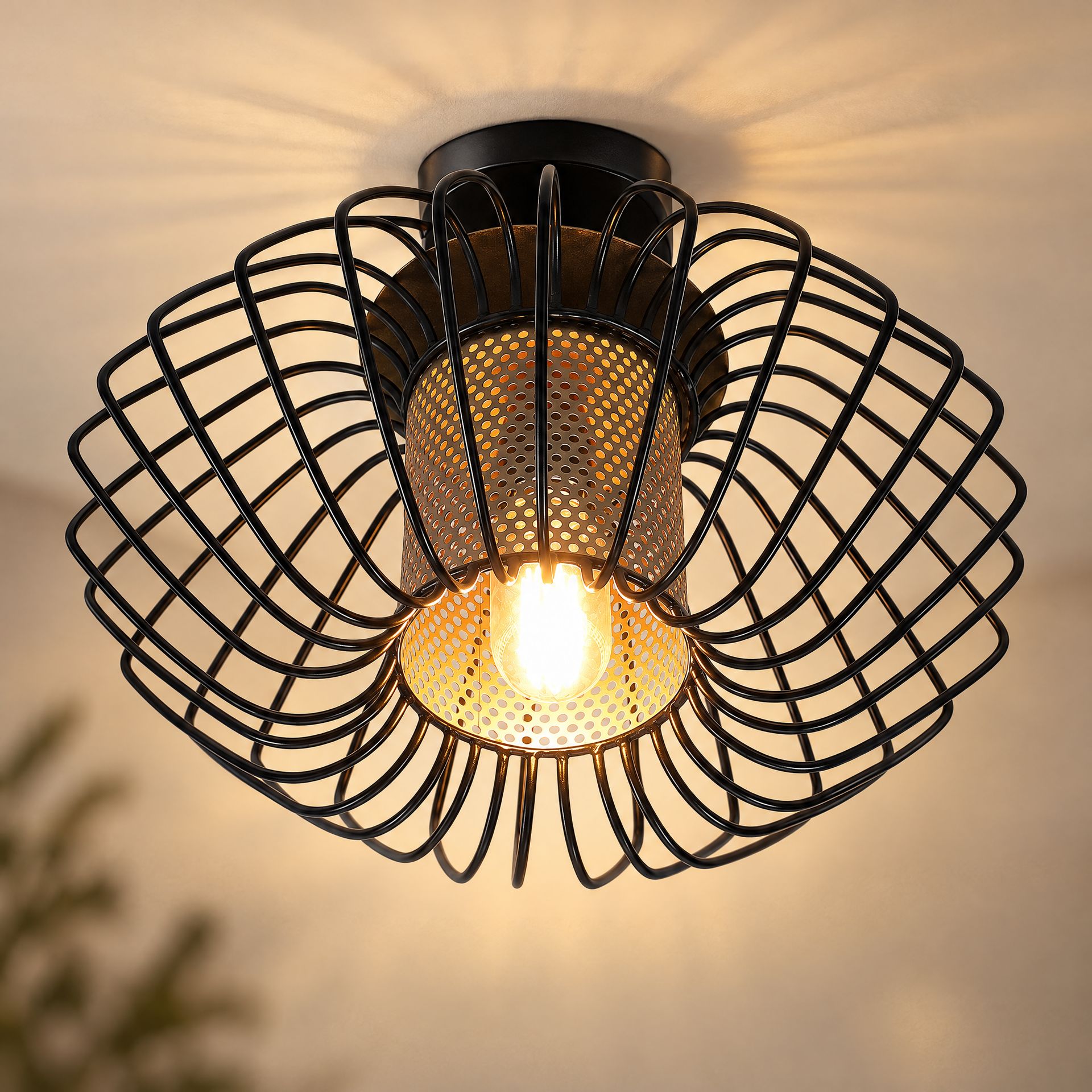 Livspace Dorian Black Metal Ceiling Flush Mount 1 Head Chandelier | Black
