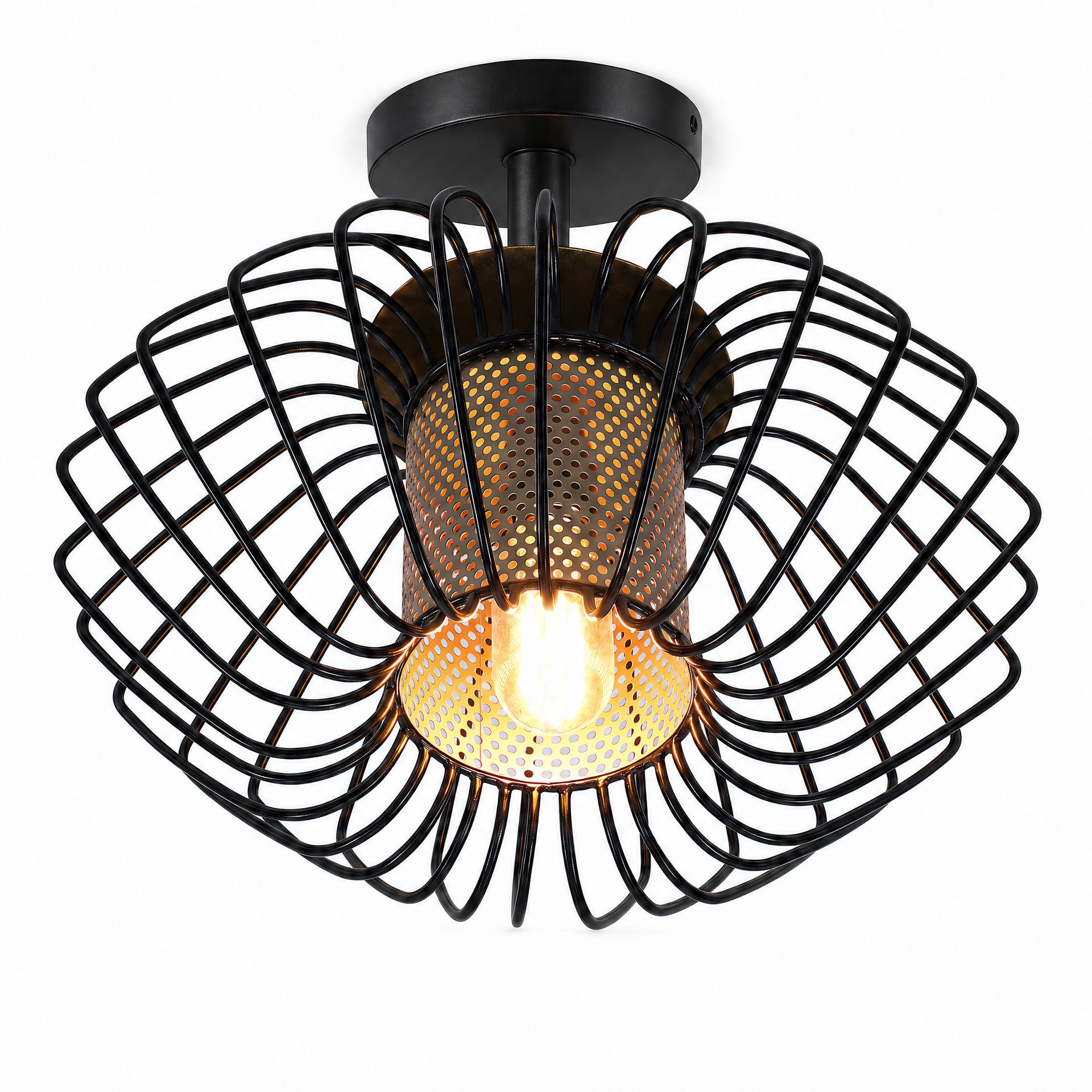 Livspace Dorian Black Metal Ceiling Flush Mount 1 Head Chandelier | Black