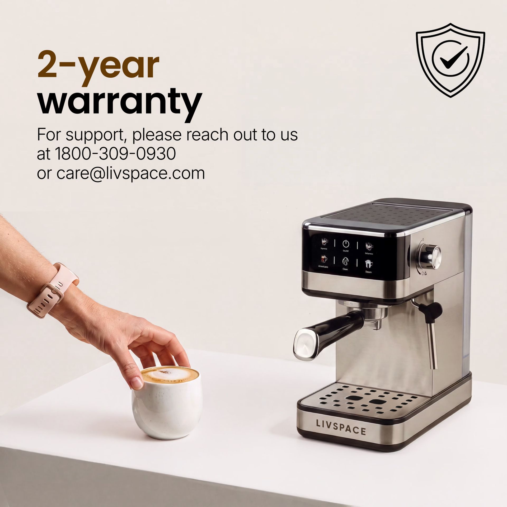 Livspace Espresso Coffee Machine 1.2 L - Digital