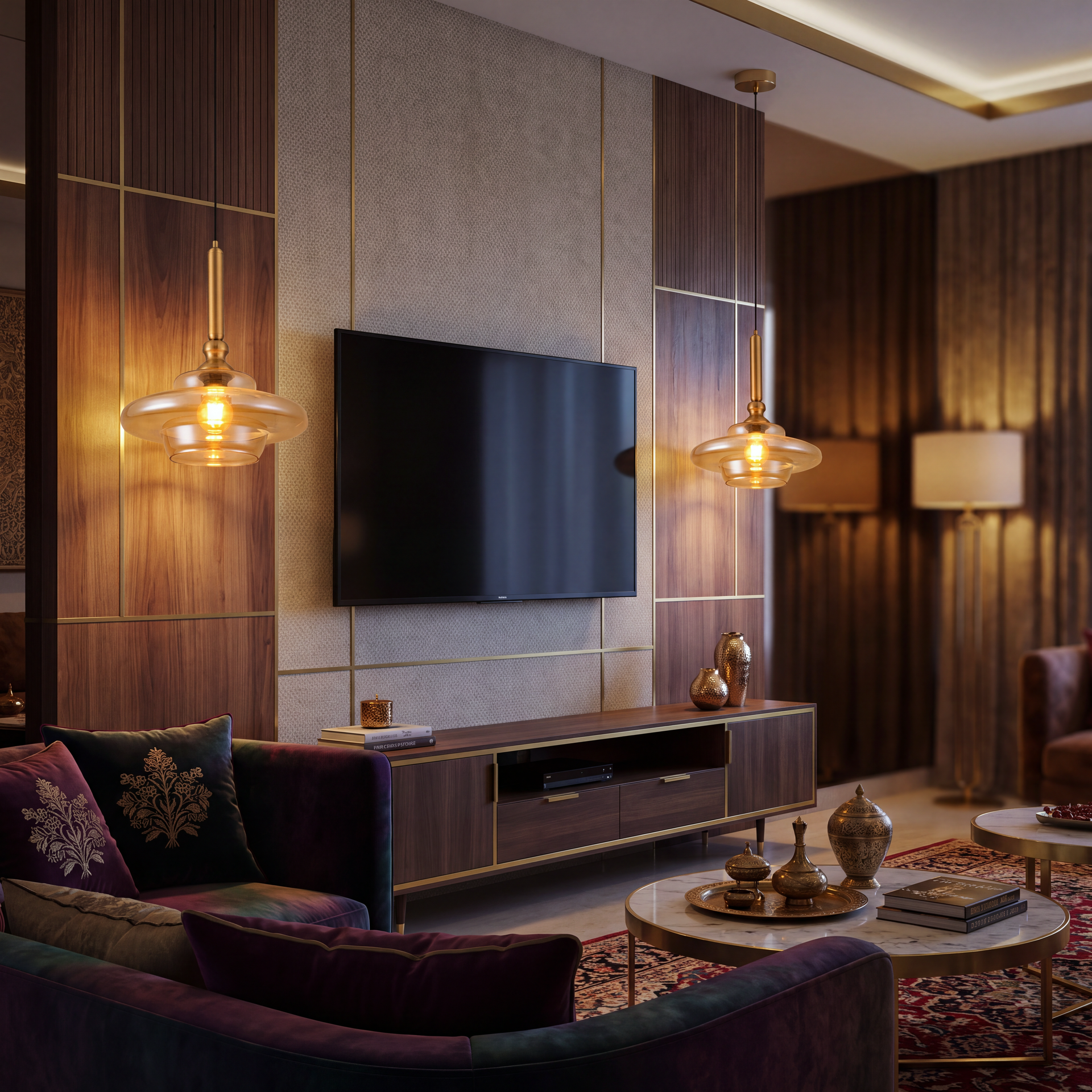 Livspace Float Pendant | Amber + Brass