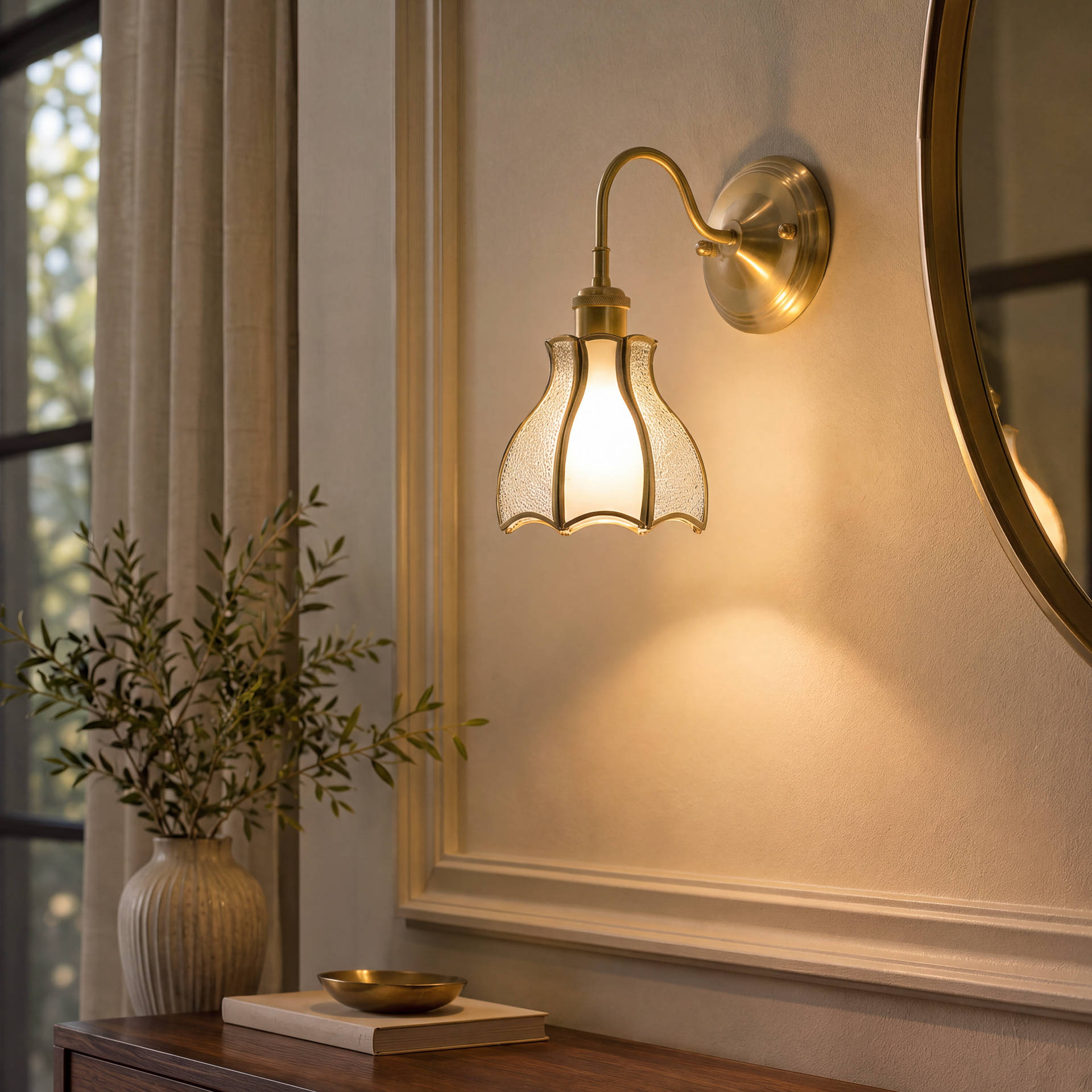 Livspace Gild Wall Light | White + Antique Brass
