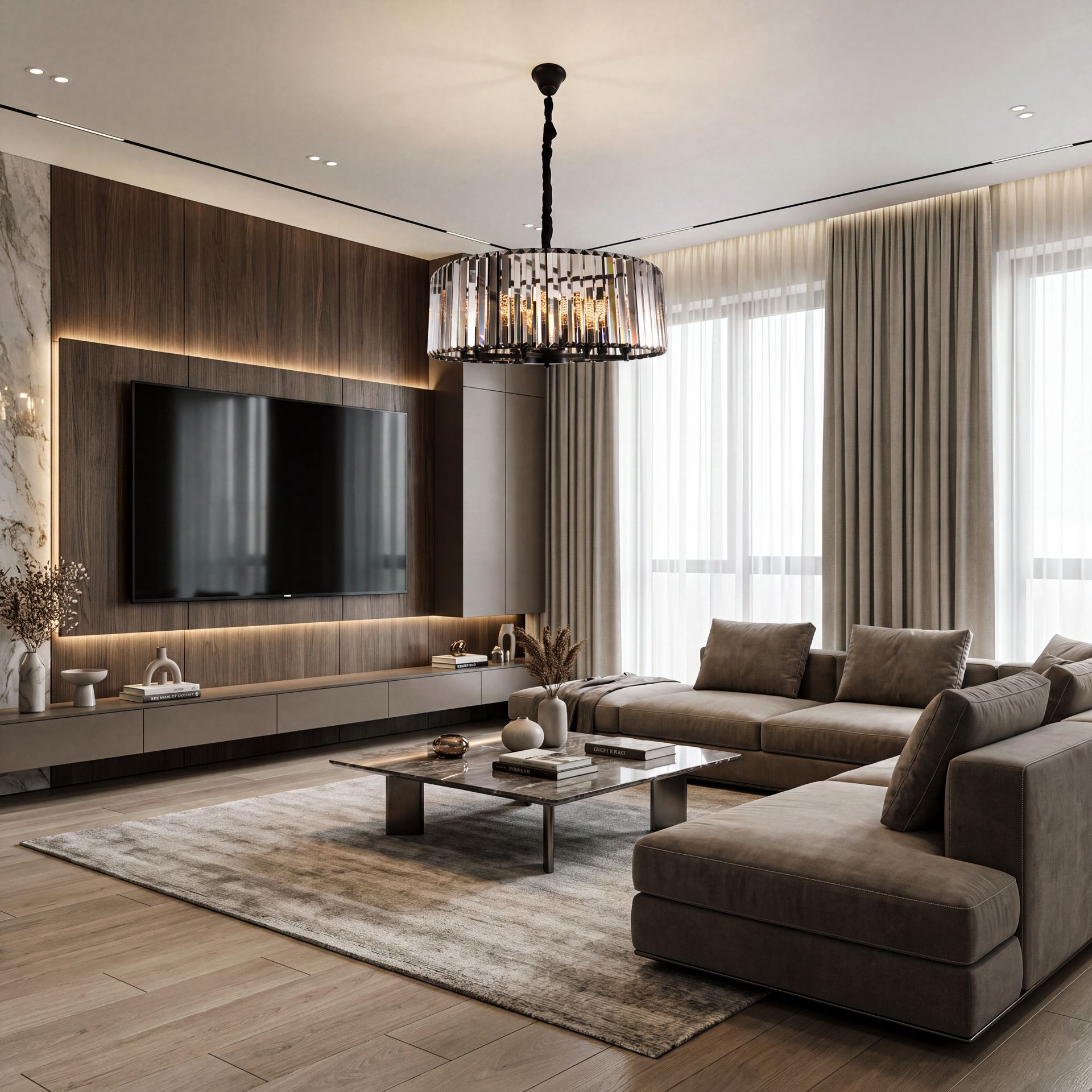 Livspace Haze 10 Head Chandelier | Smoked Grey + Black
