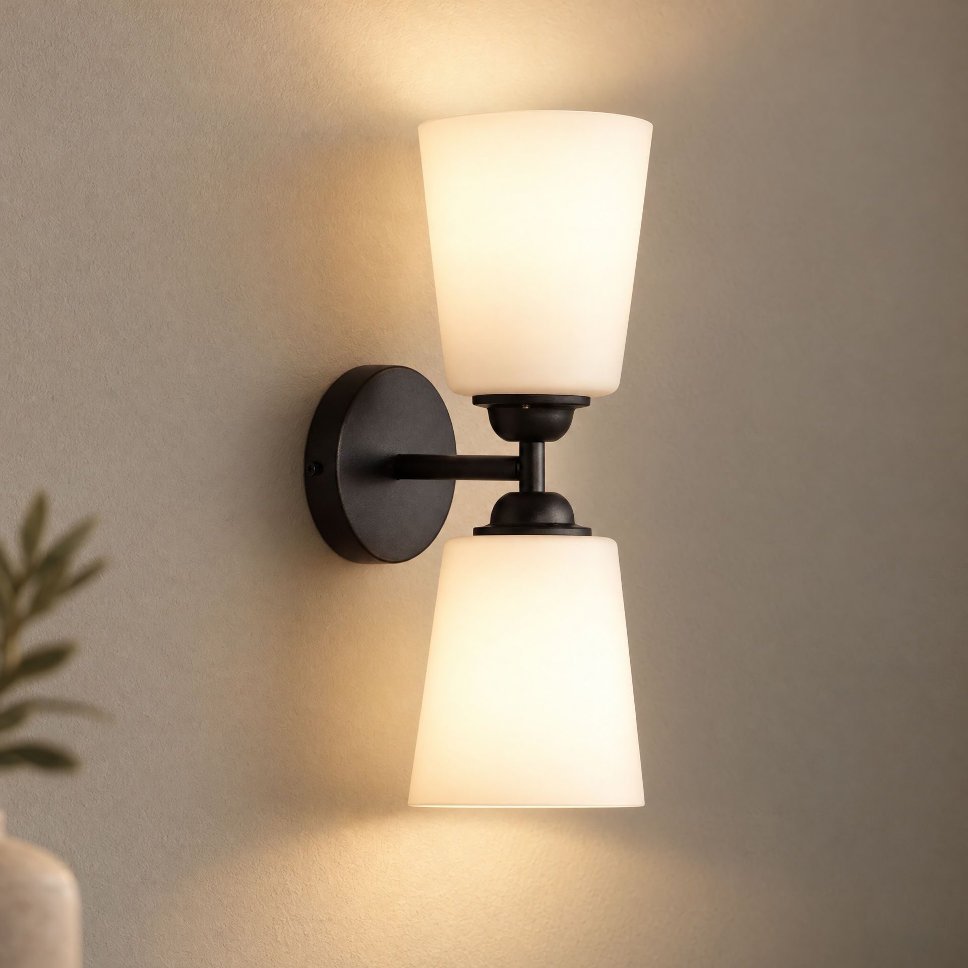 Livspace Houghton 2 Glass Wall Light | Black