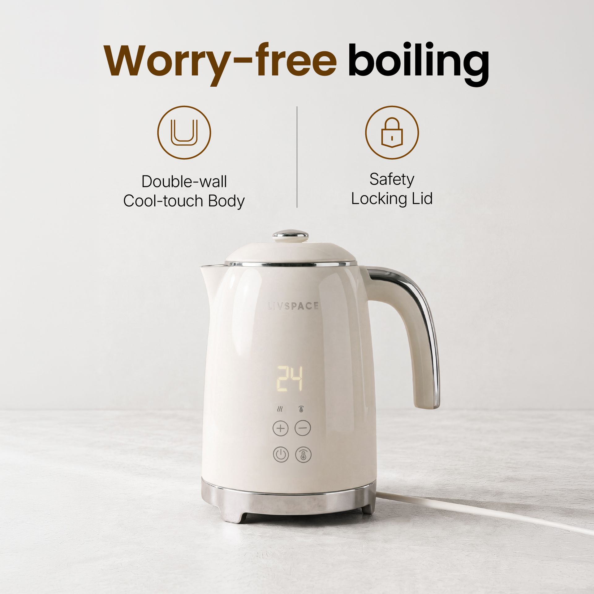 Livspace Digital Kettle 1 L - Ivory