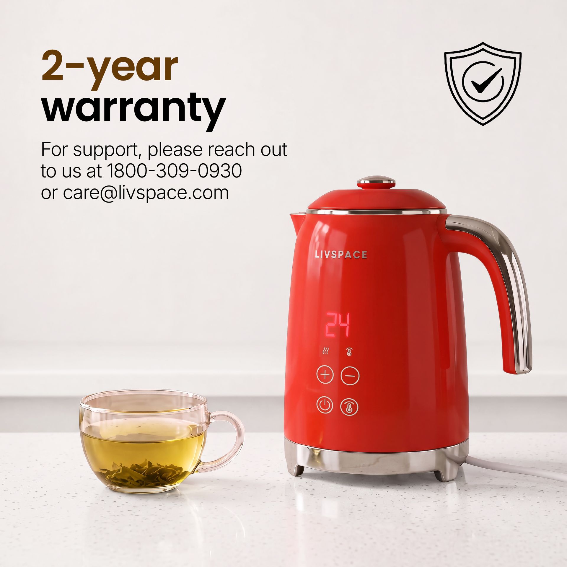 Livspace Digital Kettle 1 L - Red