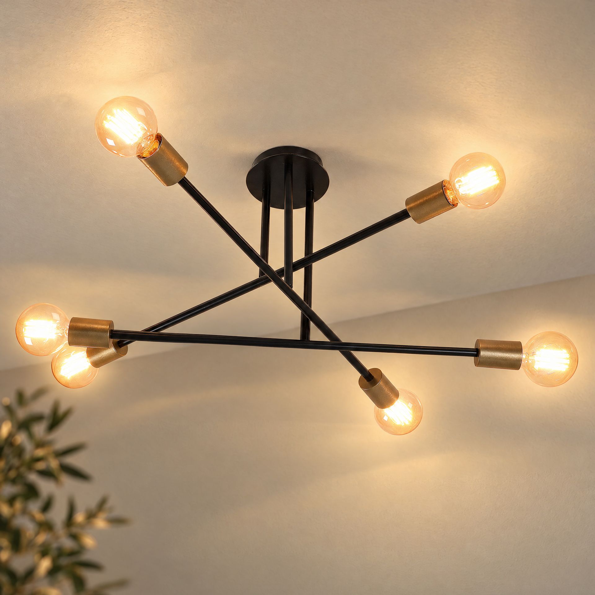 Livspace Kilda Black Metal Sputnik 6 Head Chandelier | Black