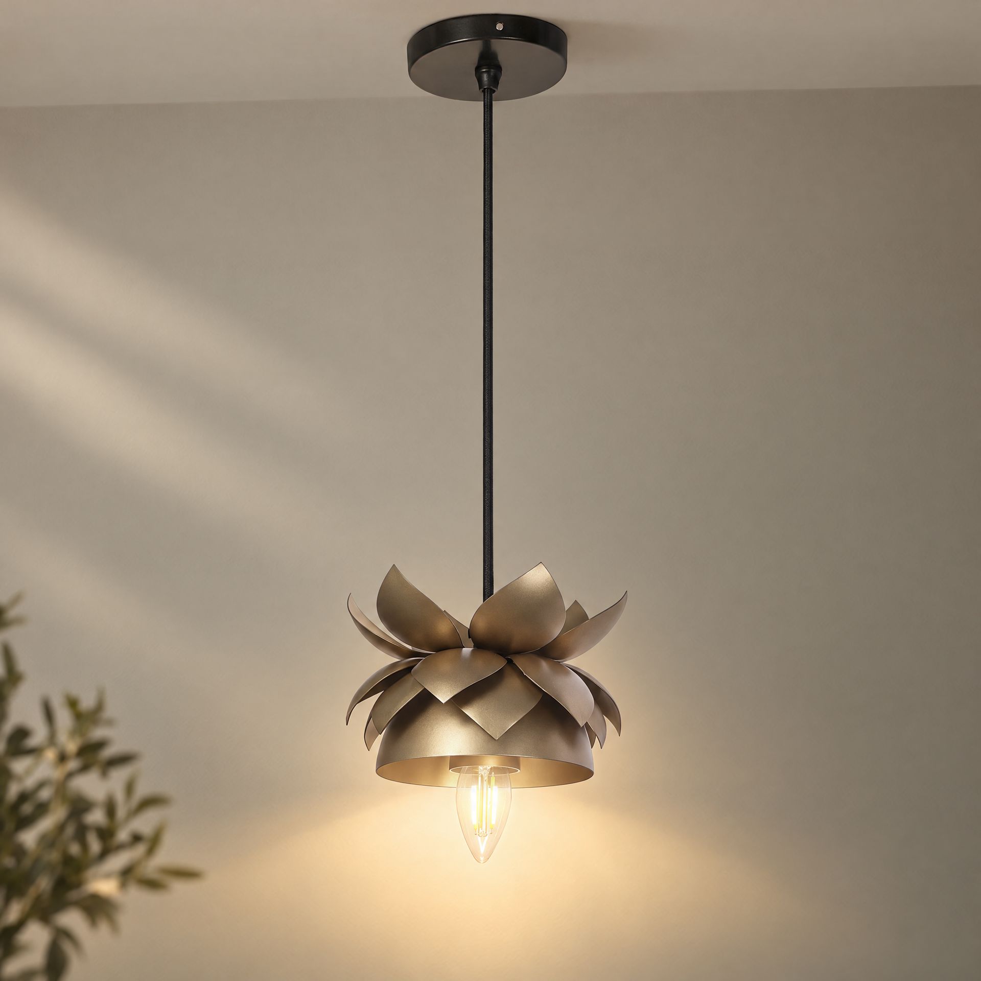 Livspace Lavie Hang Gold Metal Pendant Light | Gold