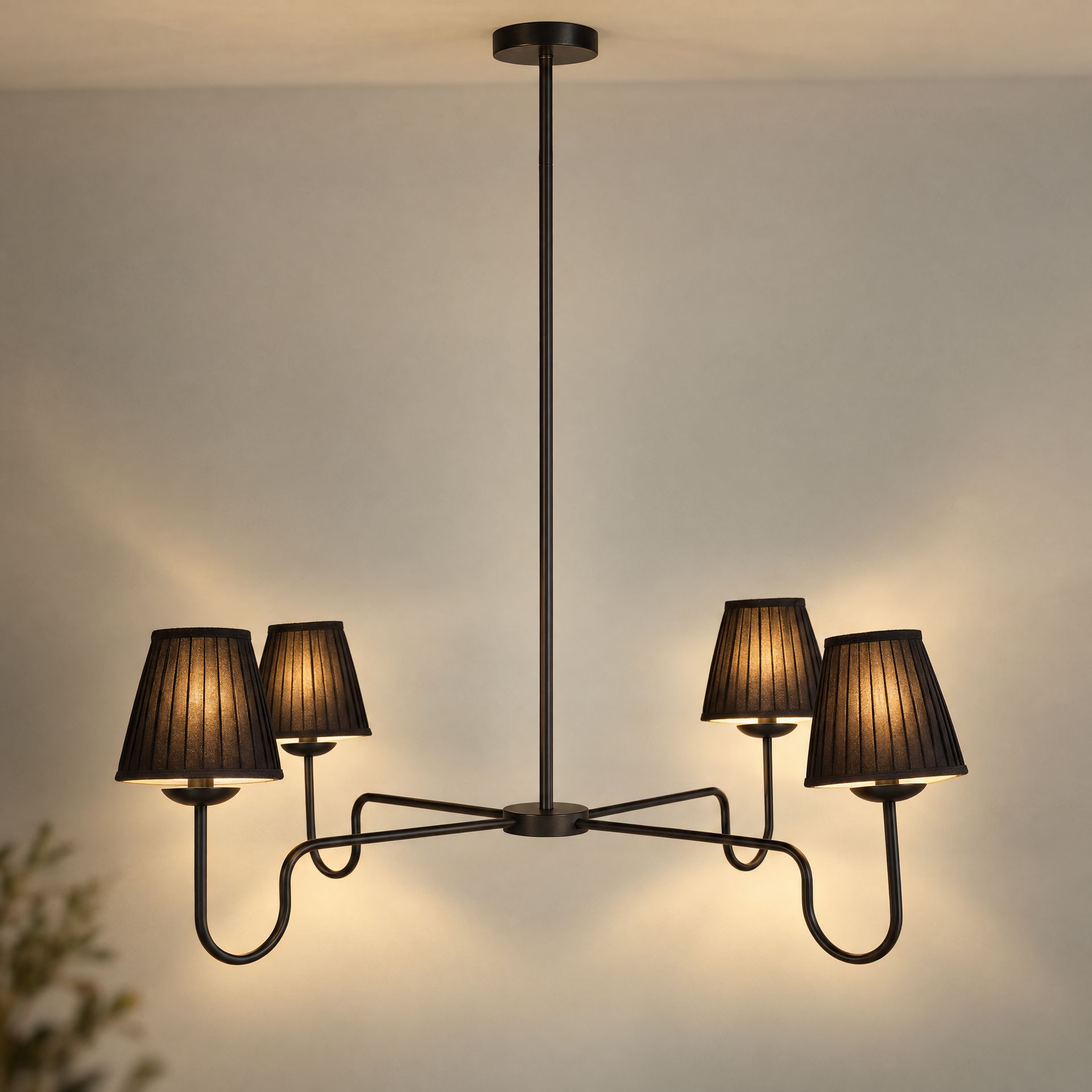 Livspace Lombard Black 4 Head Chandelier | Matt Black