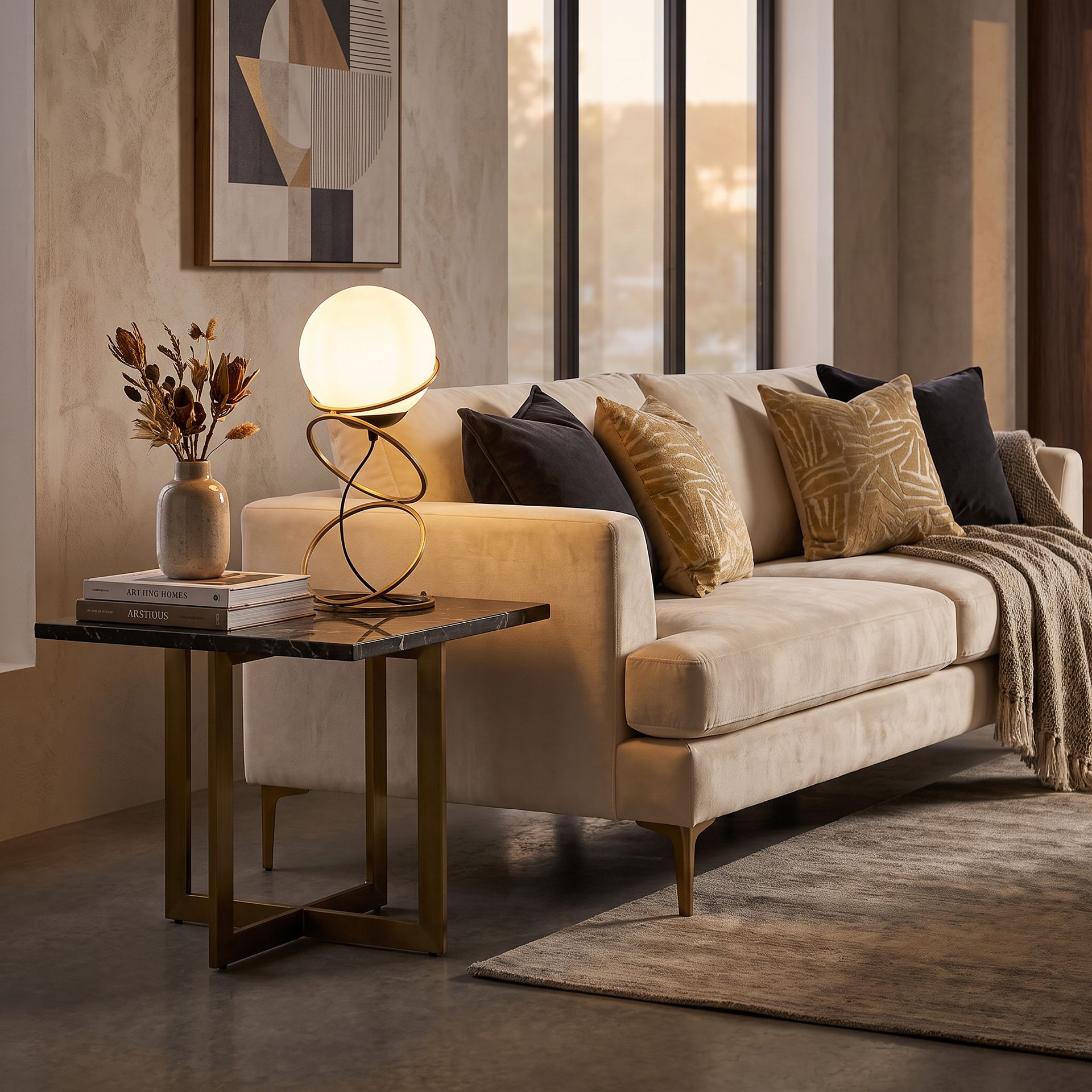 Livspace Lucca White Shade With Metal Base Table Lamp | Gold