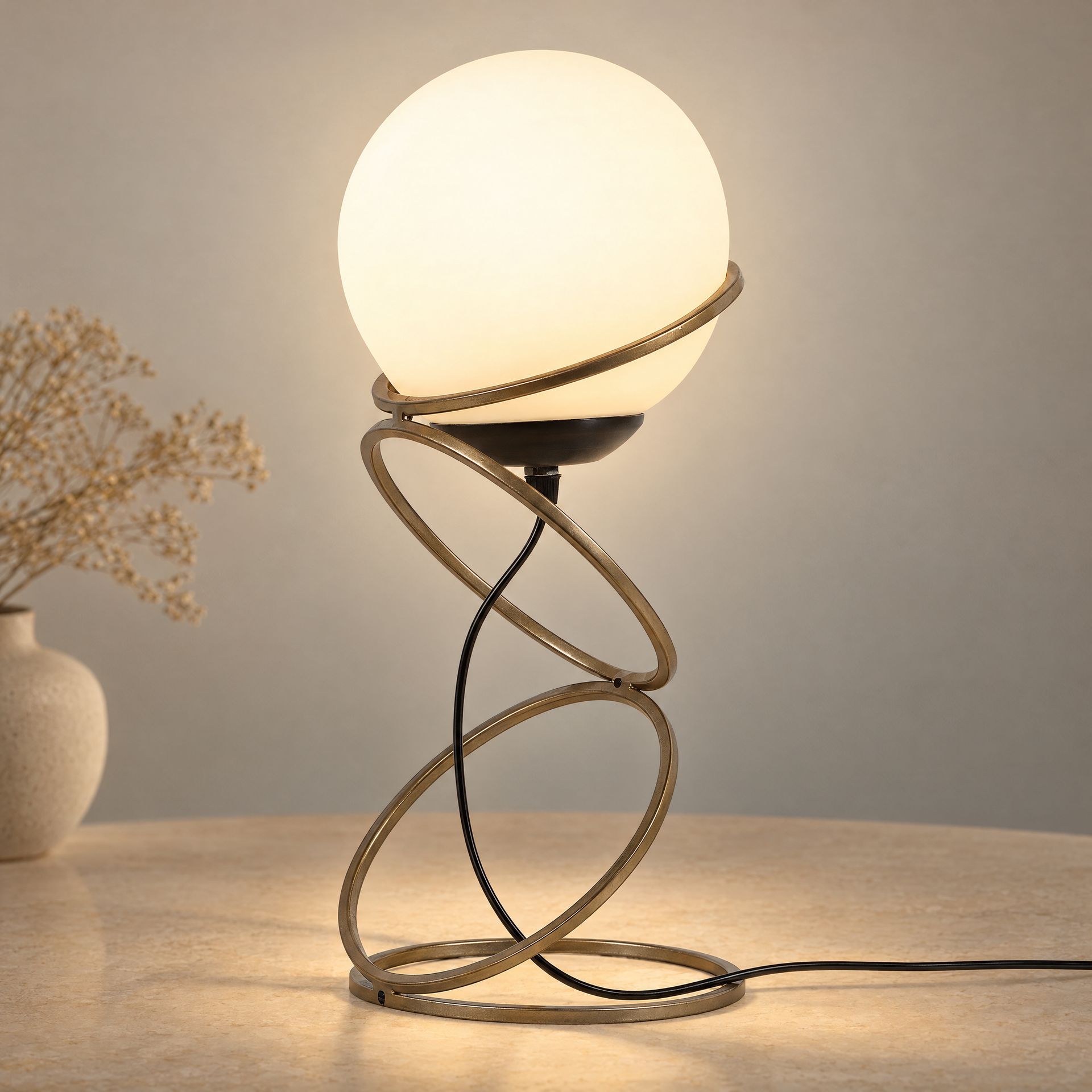 Livspace Lucca White Shade With Metal Base Table Lamp | Gold