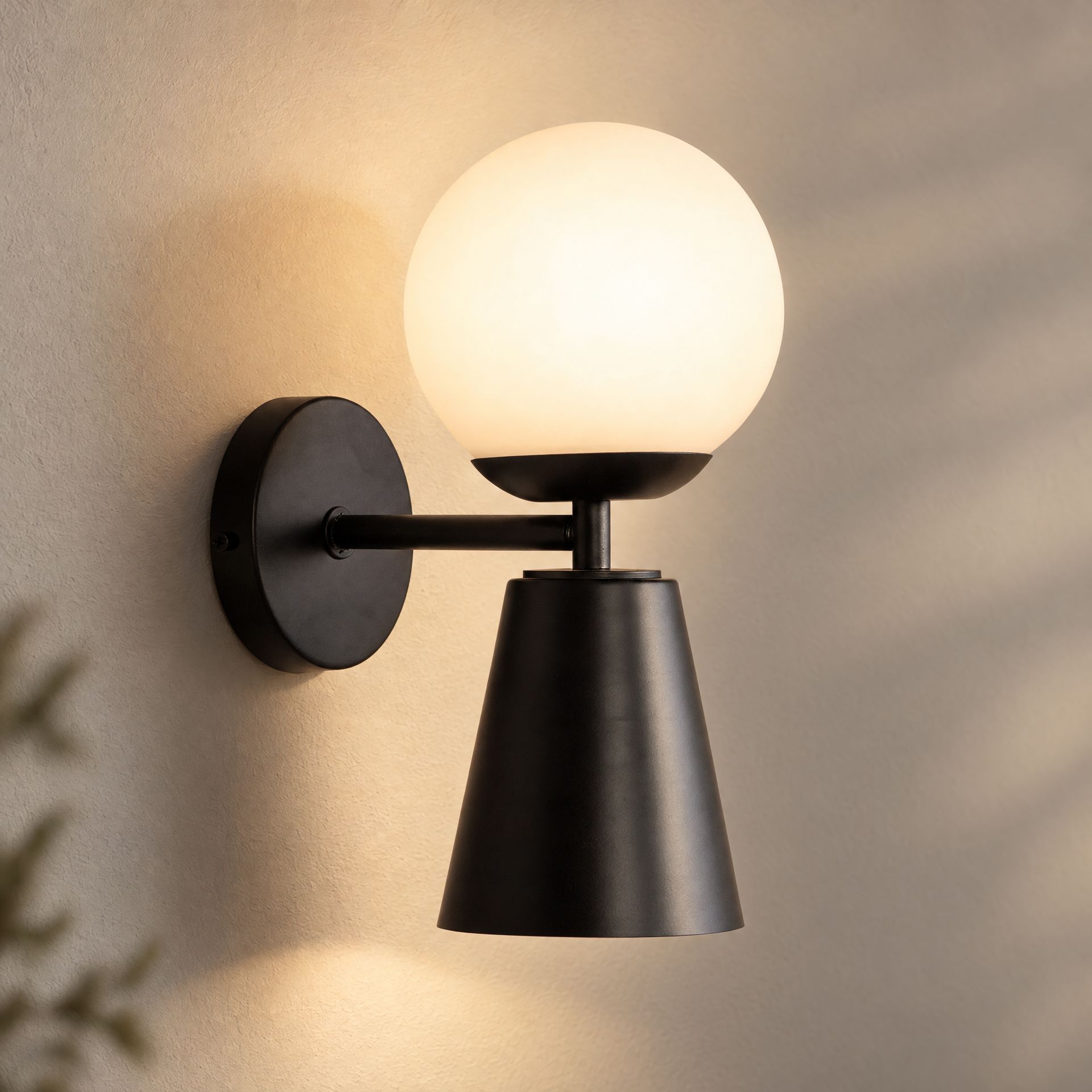 Livspace Mid Century Globe Black Wall Light | Matt Black
