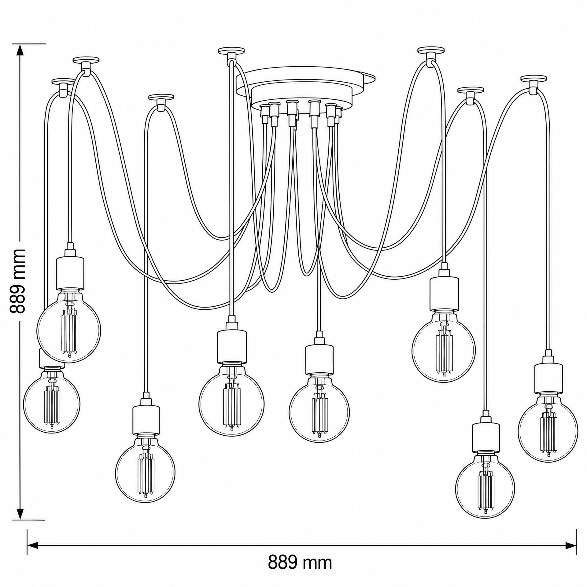 Livspace Modern 8 Bulb 8 Head Chandelier | Black