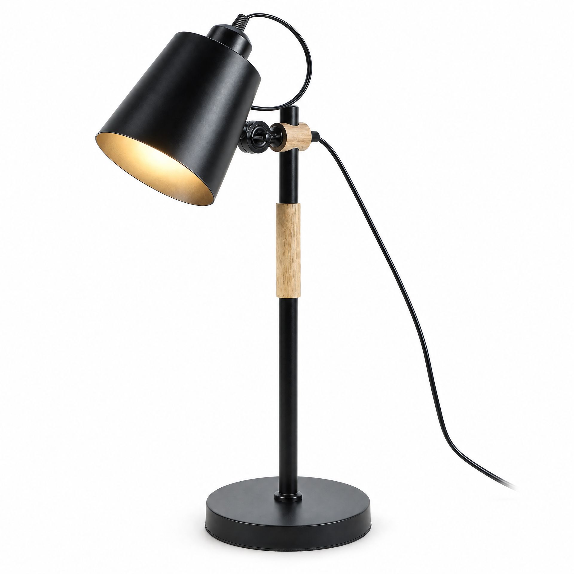 Livspace Modern Nordic Wood & Metal With Black Base Study Lamp | Black