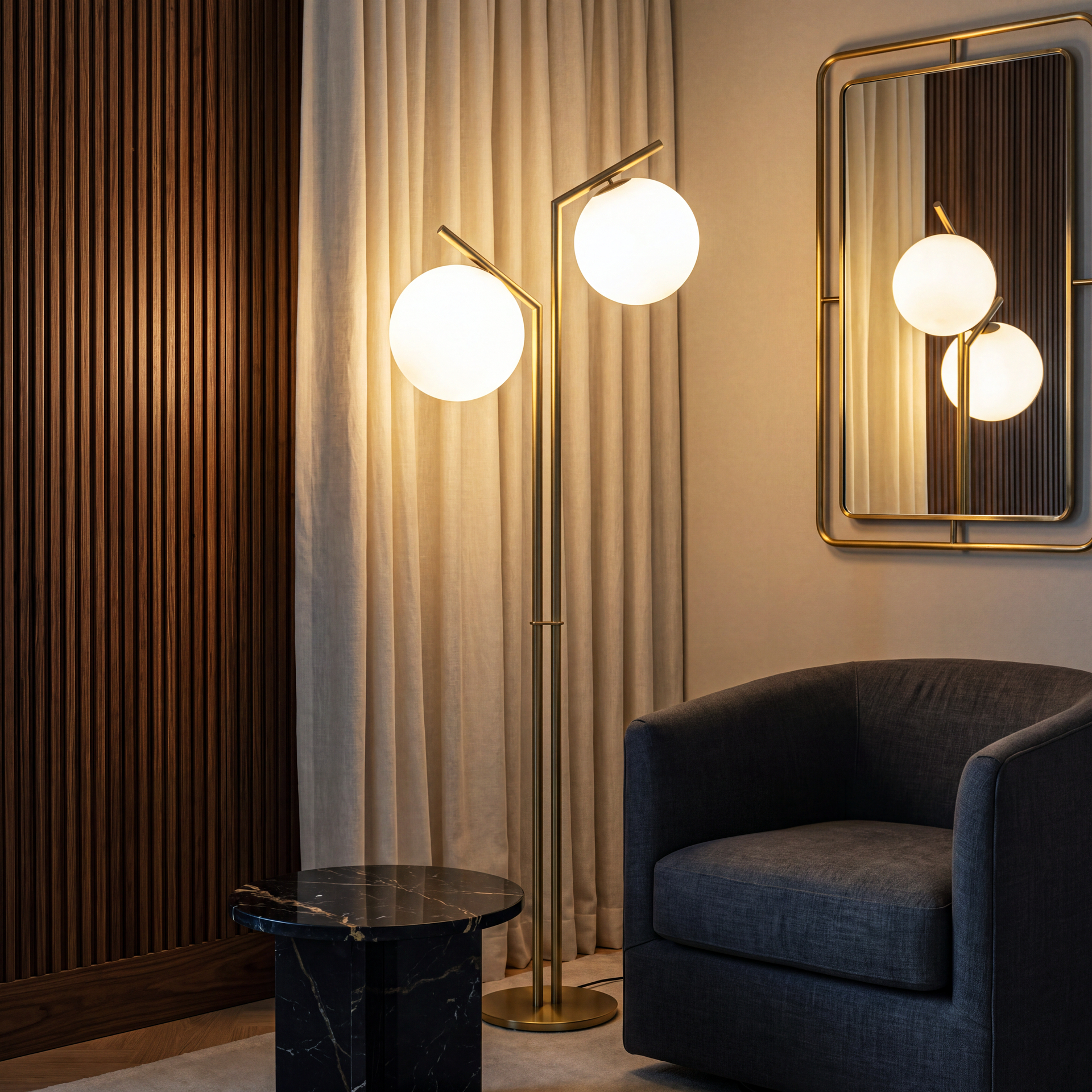 Livspace Orbis Stem Floor Lamp | White + Gold