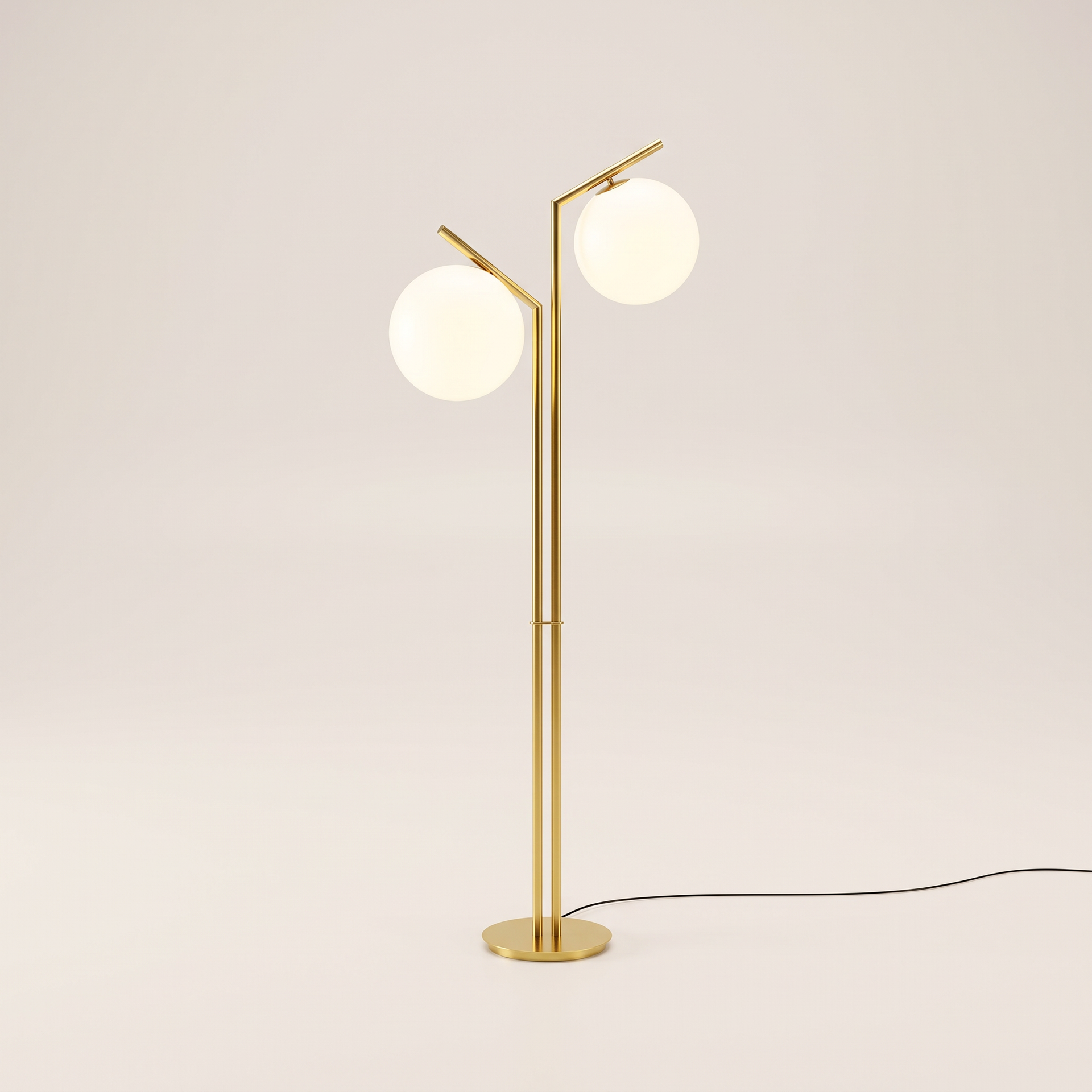 Livspace Orbis Stem Floor Lamp | White + Gold
