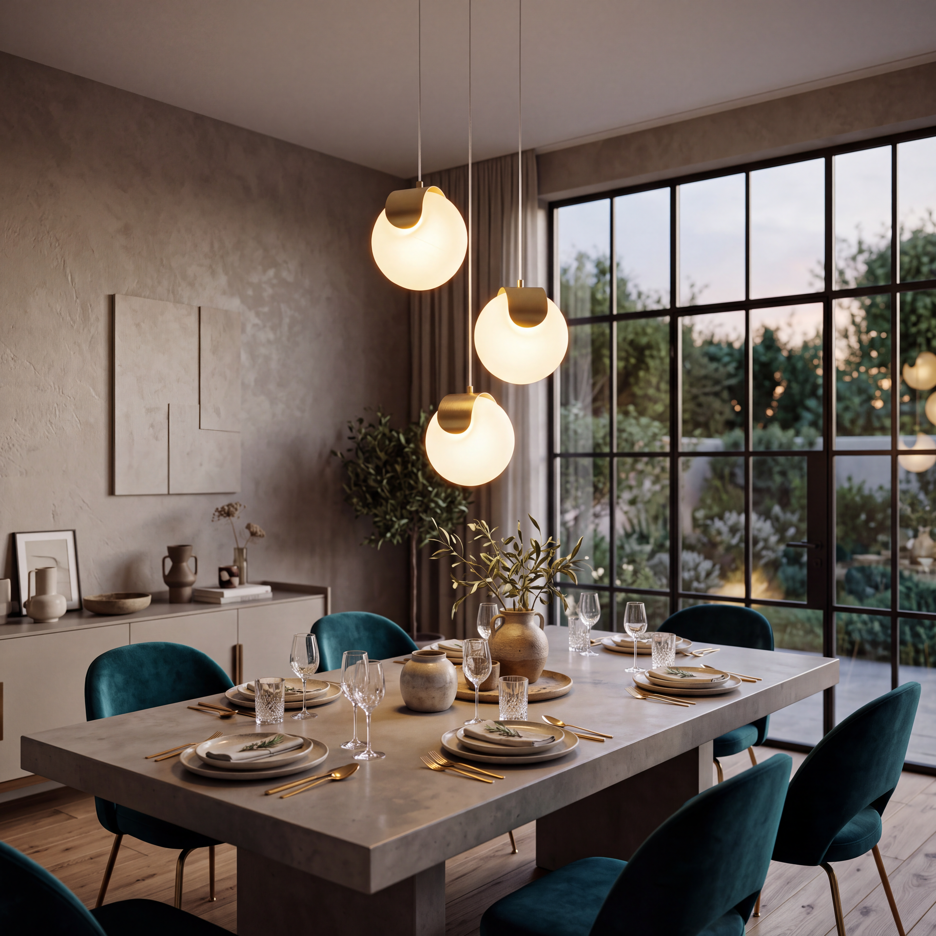 Livspace Pebble Pendant | White + Brass