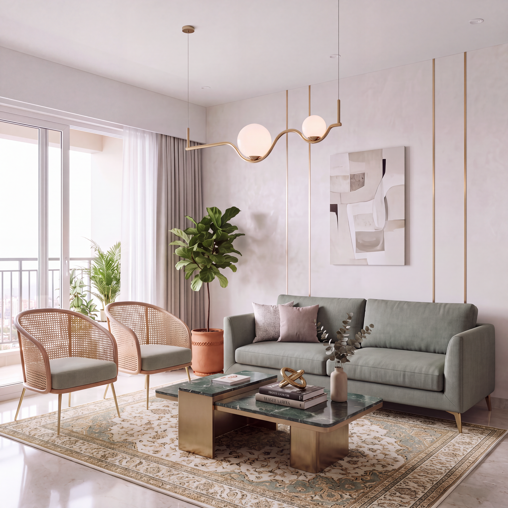 Livspace Perch 3 Head Chandelier | Brass