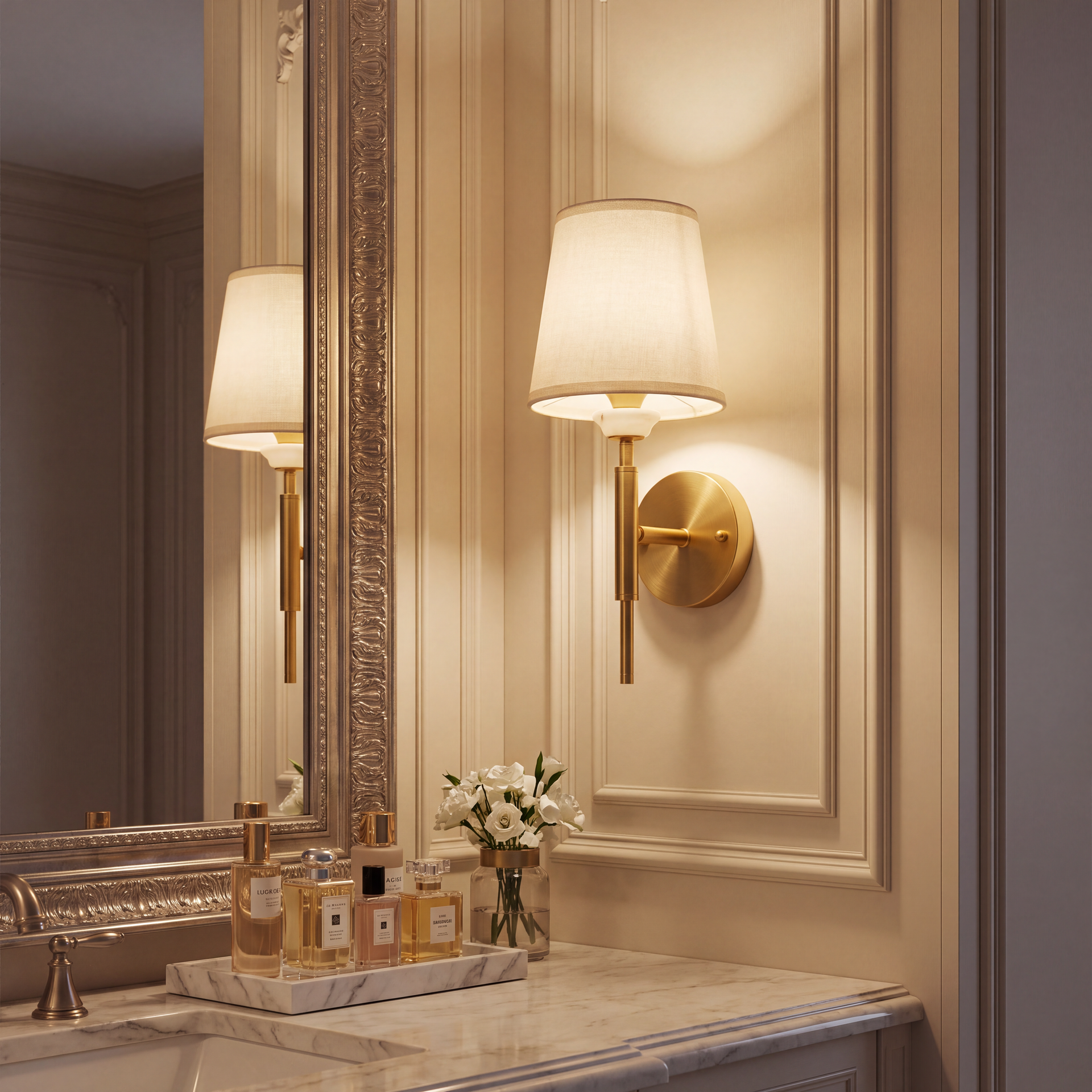 Livspace Poise Wall Light | White + Brass