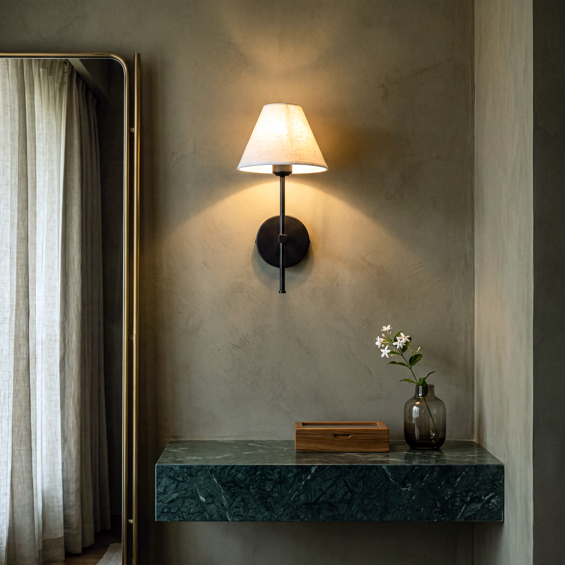 Livspace Serene Wall Light | Black + Brass
