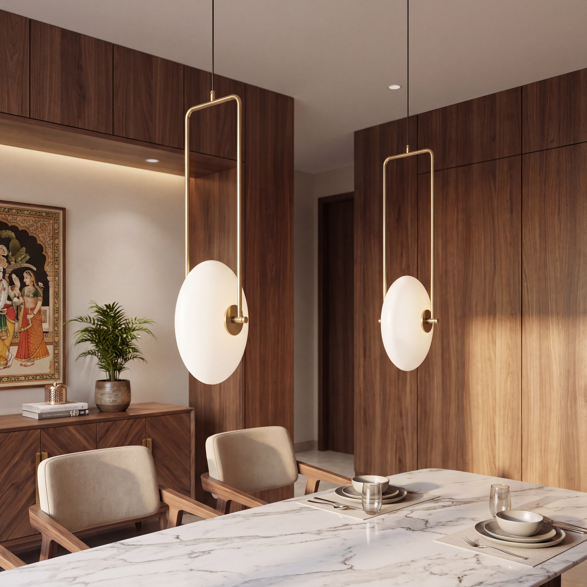 Livspace Spoke Pendant | Gold + White
