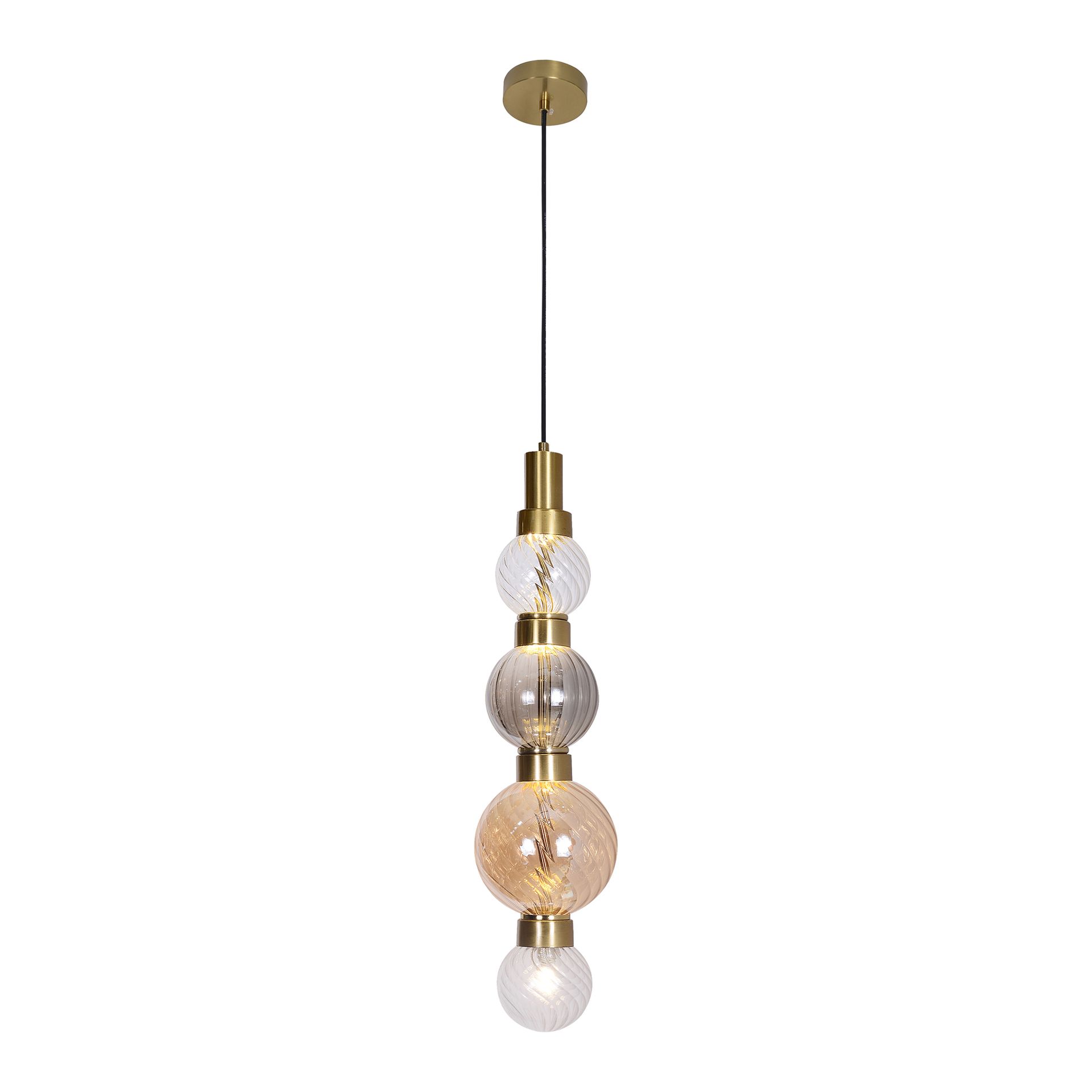 Livspace Strand 4 4 Head Chandelier | Smoke/Amber/Clear + Brass