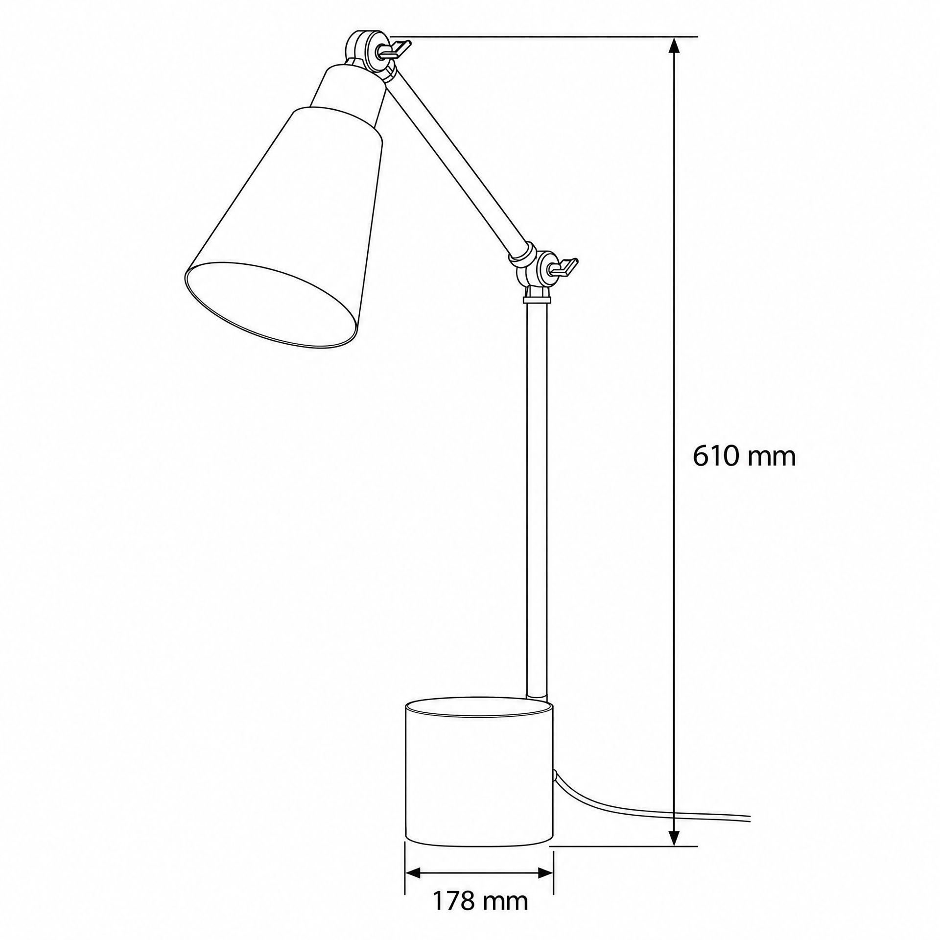 Livspace Toby Black With Metal Base Study Lamp | Black