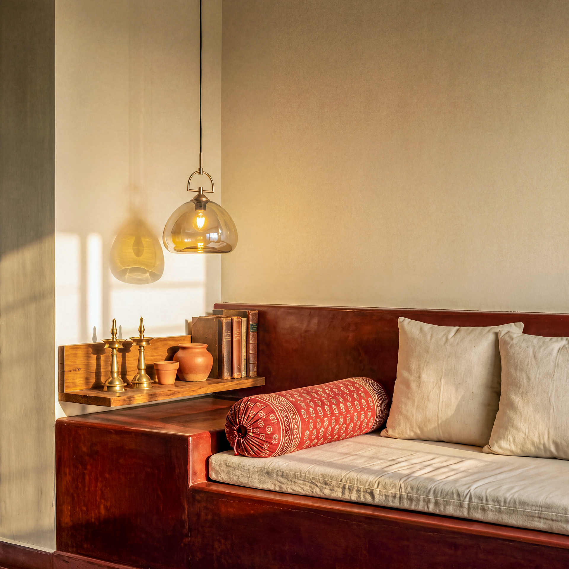 Livspace Vault Pendant | Amber + Brass