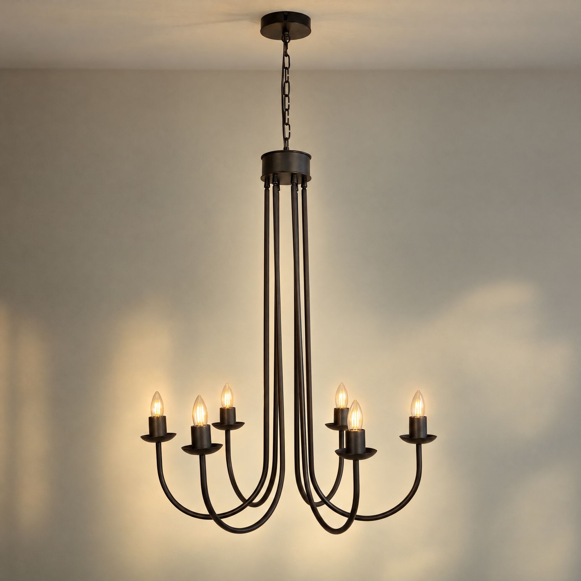 Livspace Volfin 6 Lt 6 Head Chandelier | Matt Black