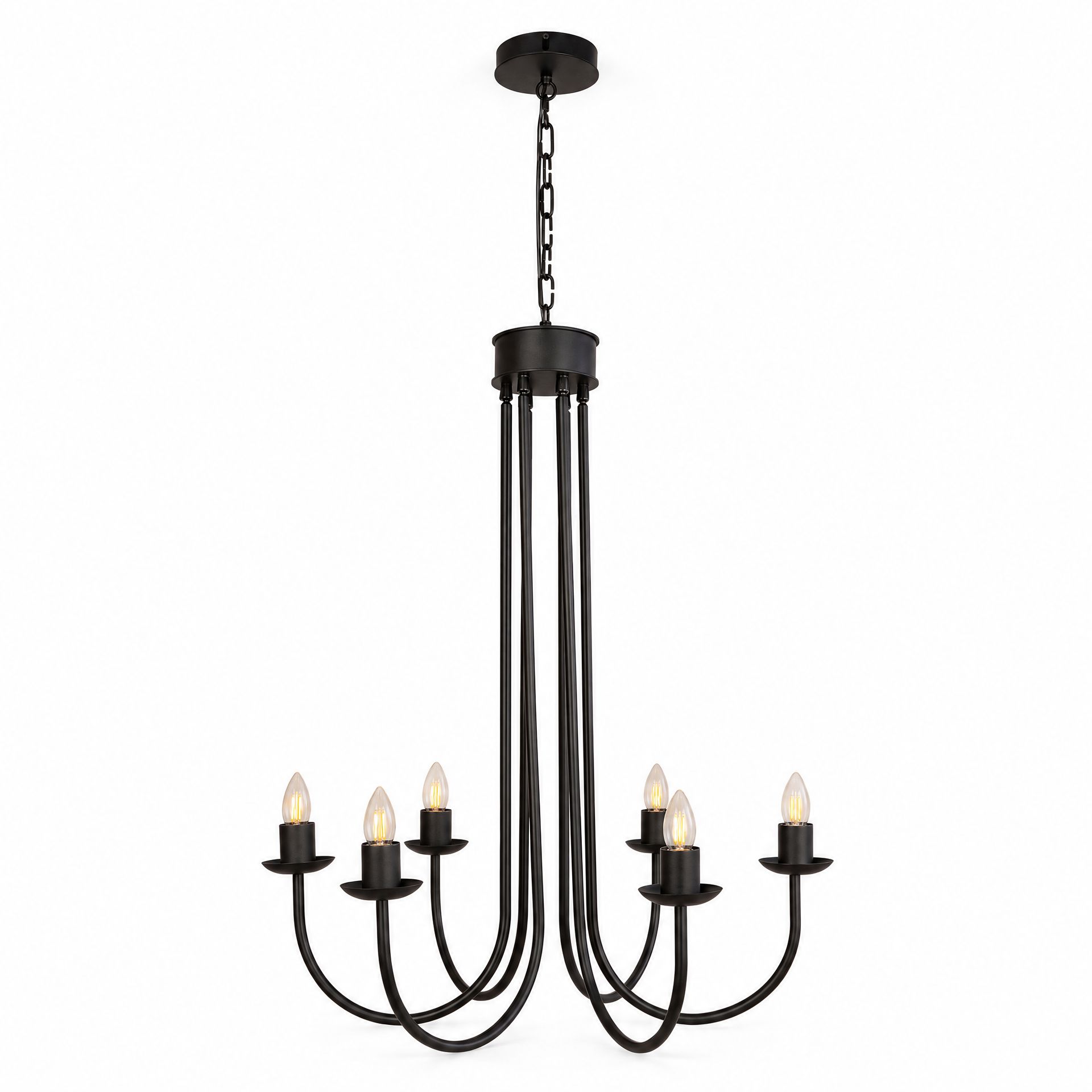 Livspace Volfin 6 Lt 6 Head Chandelier | Matt Black