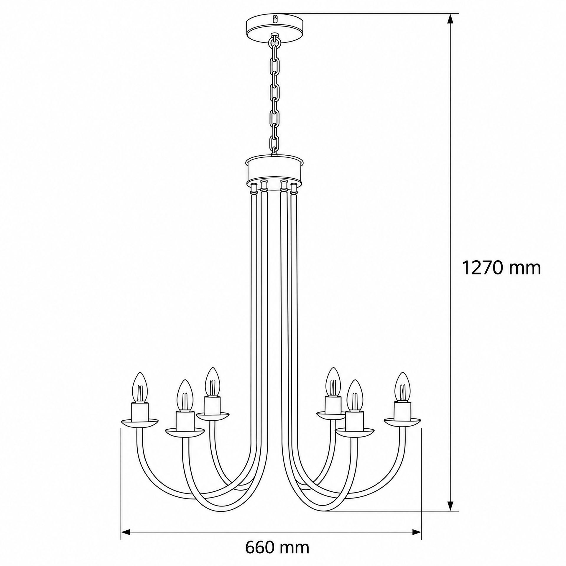 Livspace Volfin 6 Lt 6 Head Chandelier | Matt Black