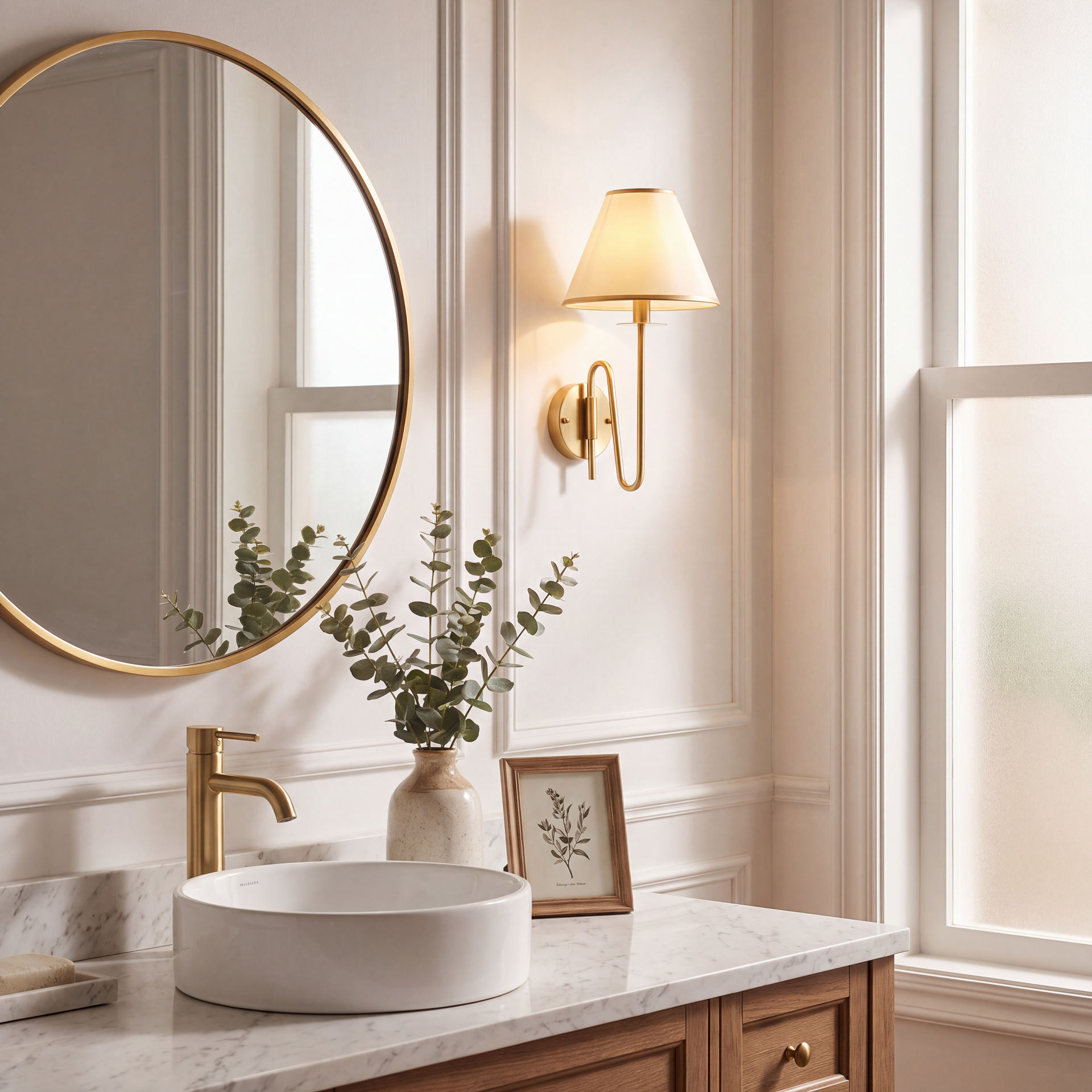 Livspace Whisper Wall Light | White + Brass