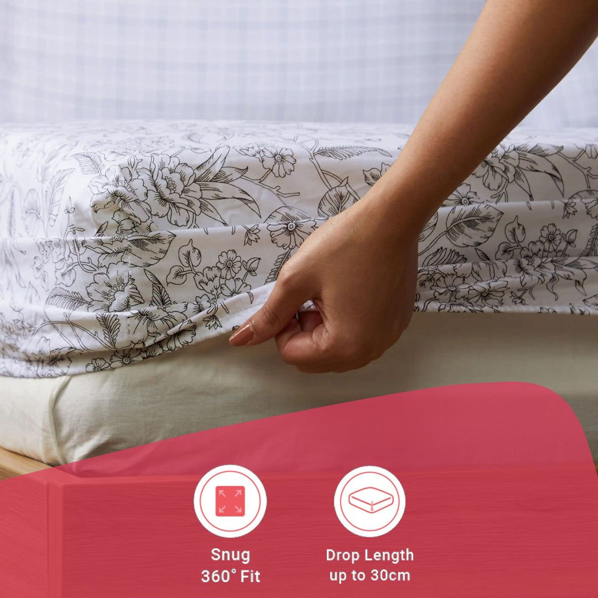 Floral Geometric 144 TC 100% Cotton Charcoal Bloom Queen Fitted Sheet Set | Mishella