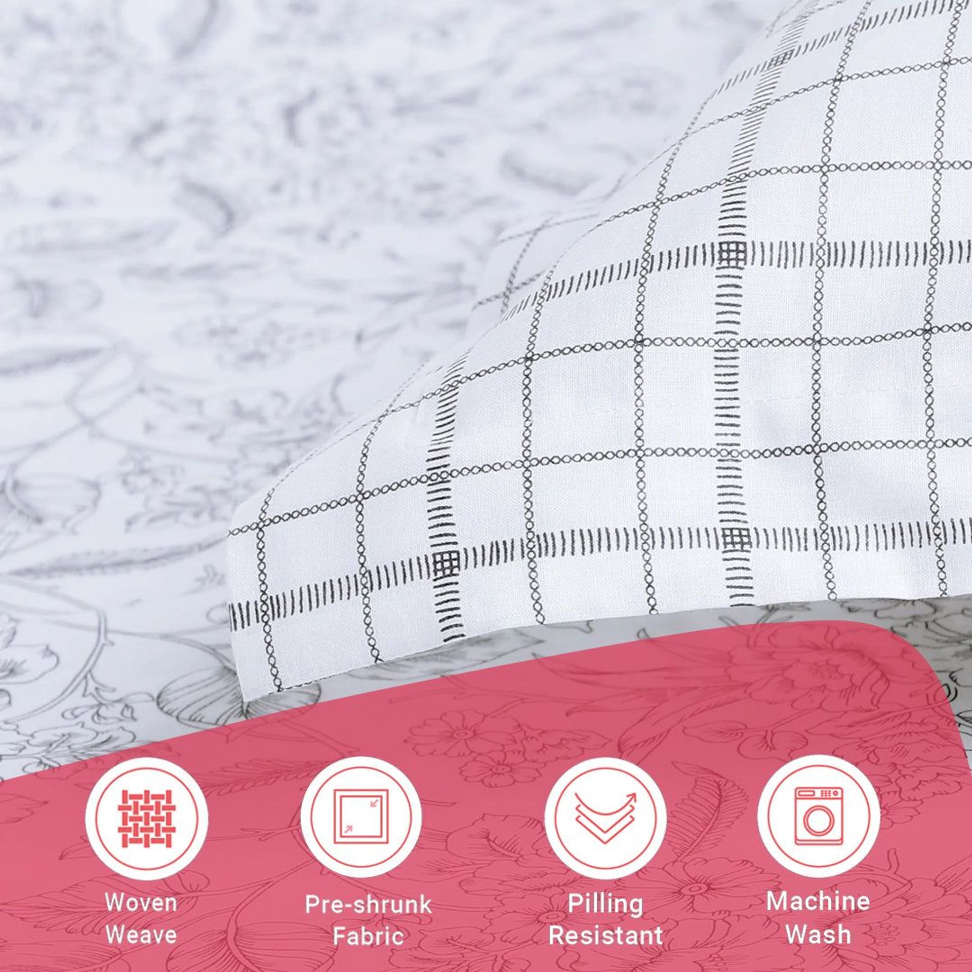 Floral Geometric 144 TC 100% Cotton Charcoal Bloom Queen Fitted Sheet Set | Mishella