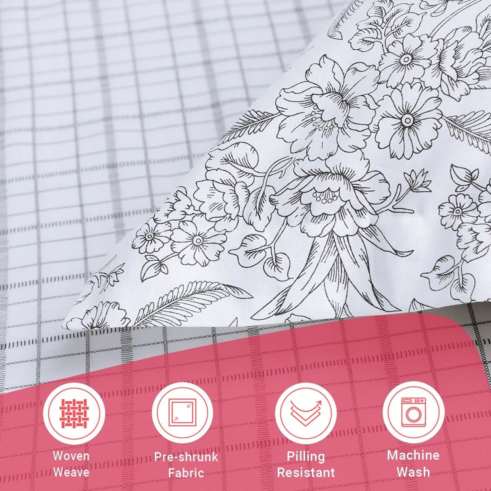Floral Geometric 144 TC 100% Cotton Charcoal Checks Queen Fitted Sheet Set | Mishella