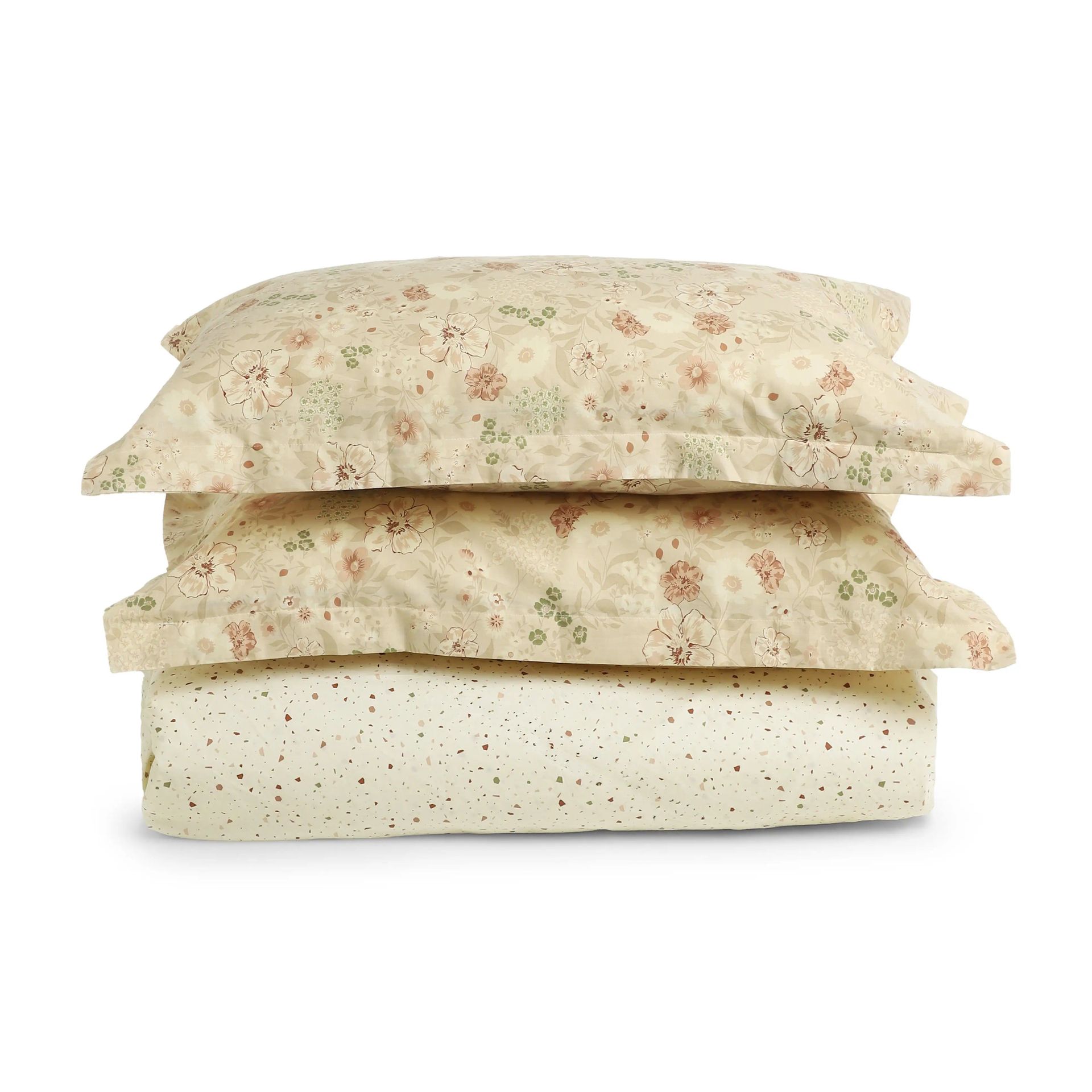 Floral Geometric 144 TC 100% Cotton Cream Double Bedsheet Set | Mishella