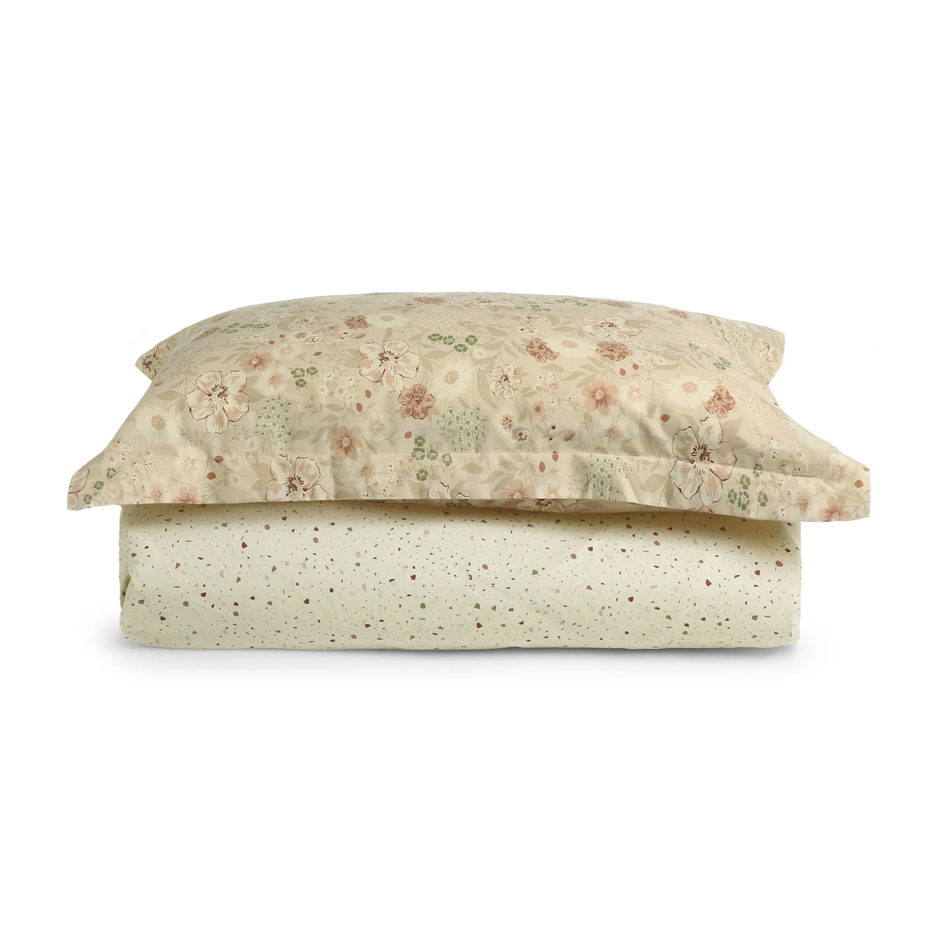 Floral Geometric 144 TC 100% Cotton Cream Single Bedsheet Set | Mishella