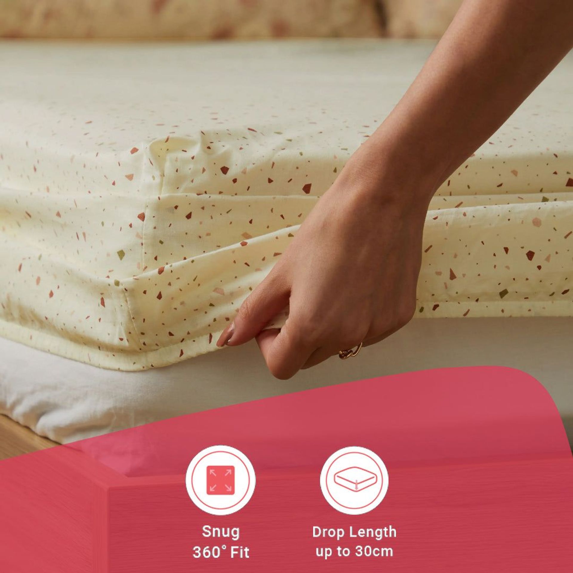 Floral Geometric 144 TC 100% Cotton Cream Bloom King Fitted Sheet Set | Mishella