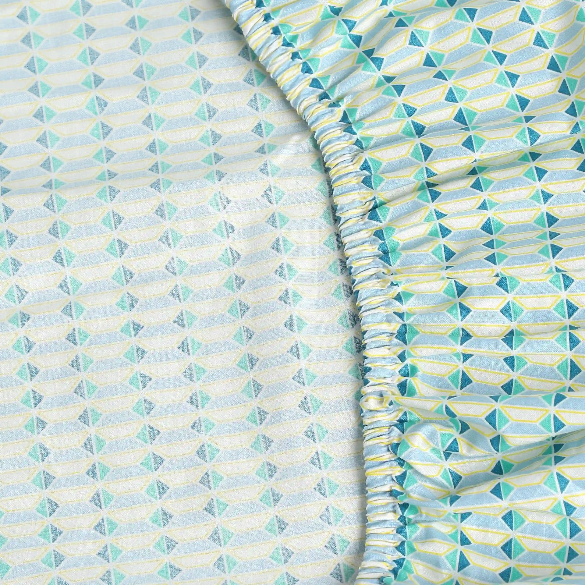 Geometric 144 TC 100% Cotton Kaleido Teal King Fitted Sheet Set | Mishella