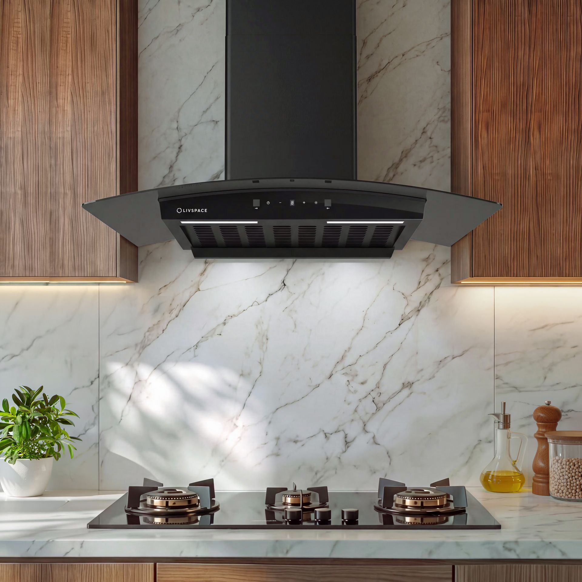 Optima 60 cm Curved Chimney | Ducted 1200 m3/h Suction | Auto Clean