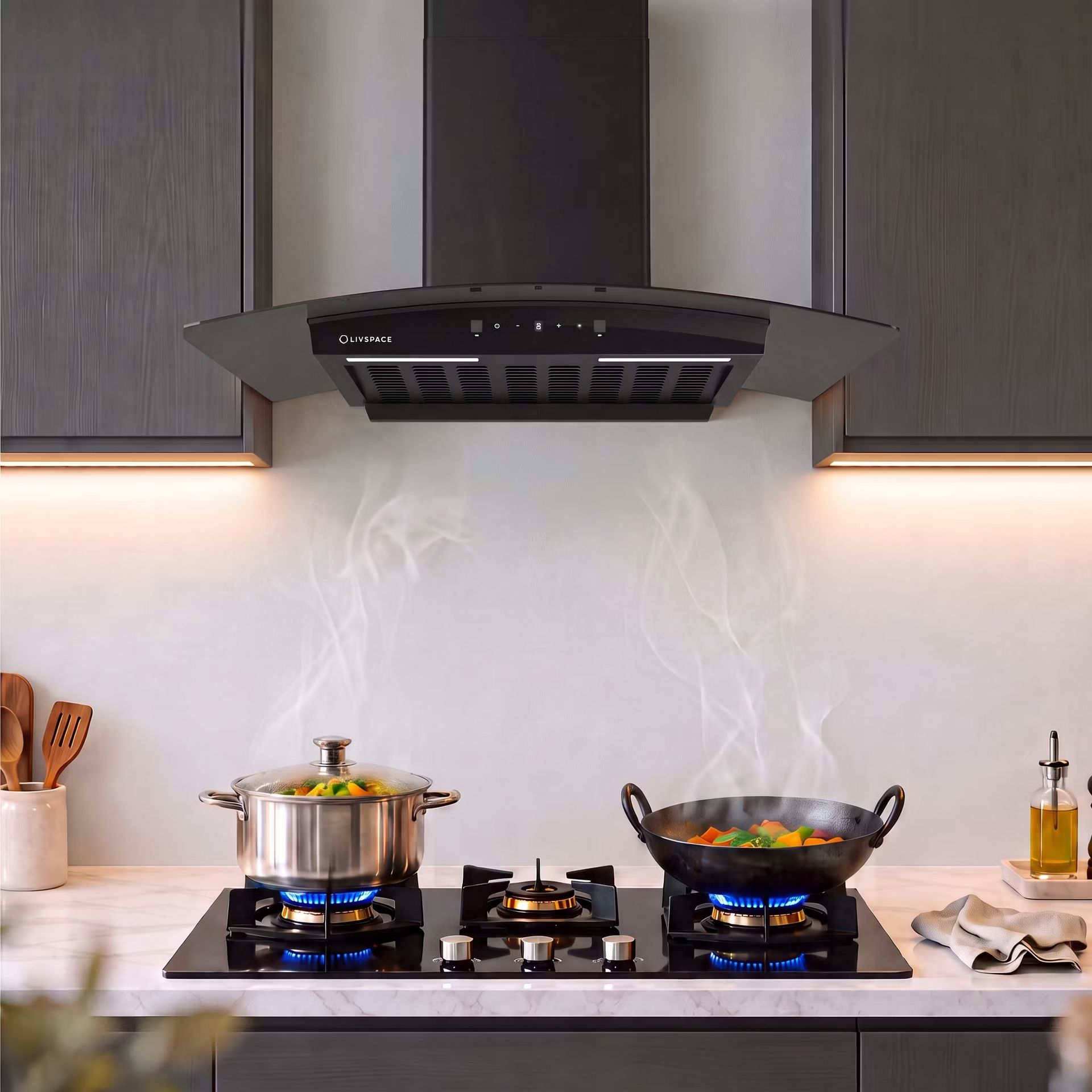 Optima 60 cm Curved Chimney | Ducted 1200 m3/h Suction | Auto Clean