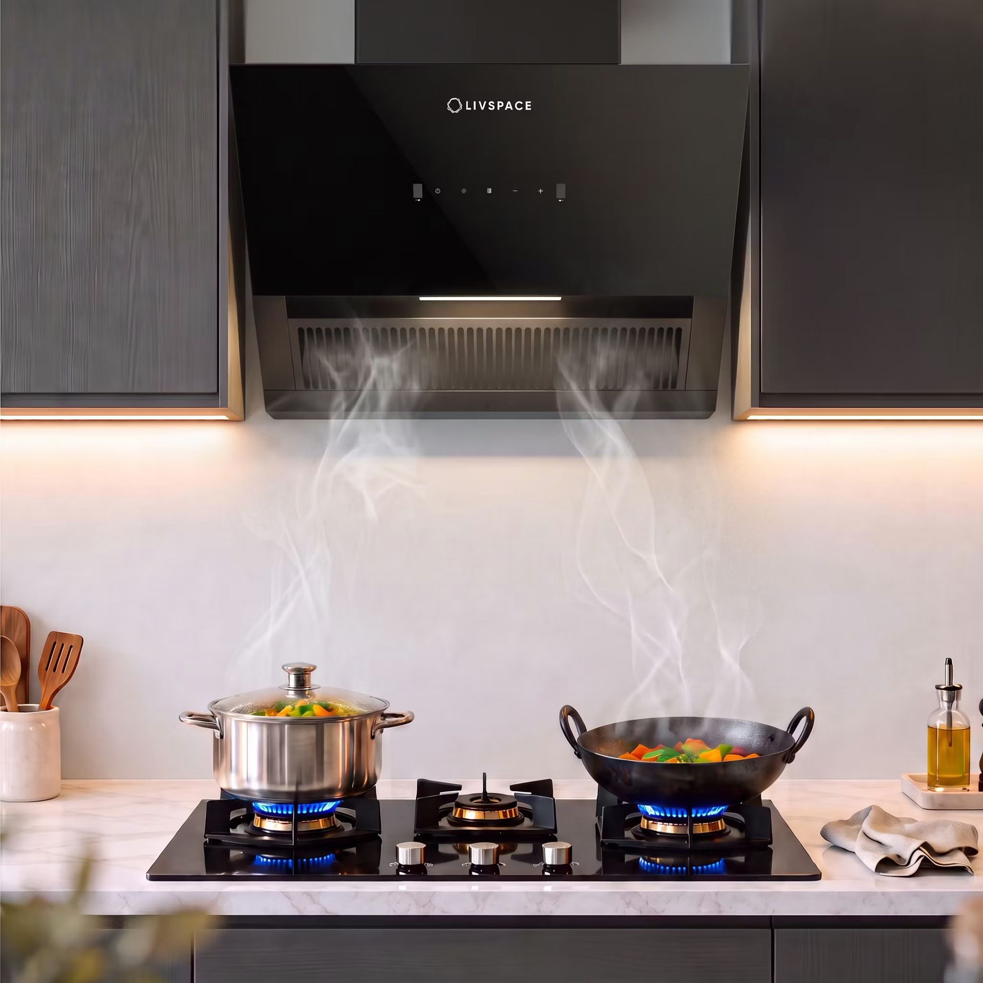 Optima 60 cm Inclined Chimney | Ducted 1200 m3/h Suction | Auto Clean