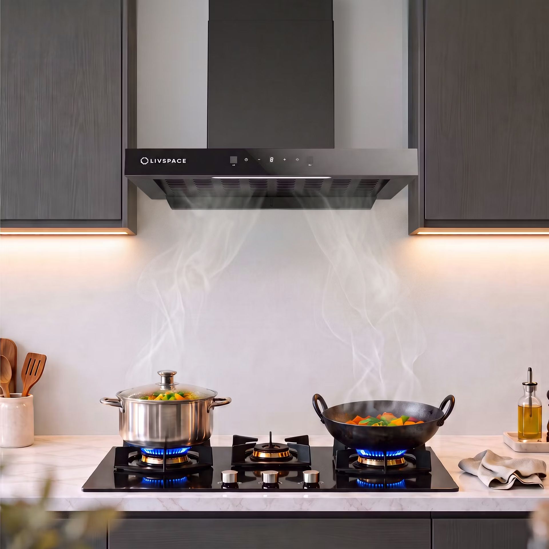 Optima 60 cm T-Shaped Chimney | Ducted 1200 m3/h Suction | Auto Clean