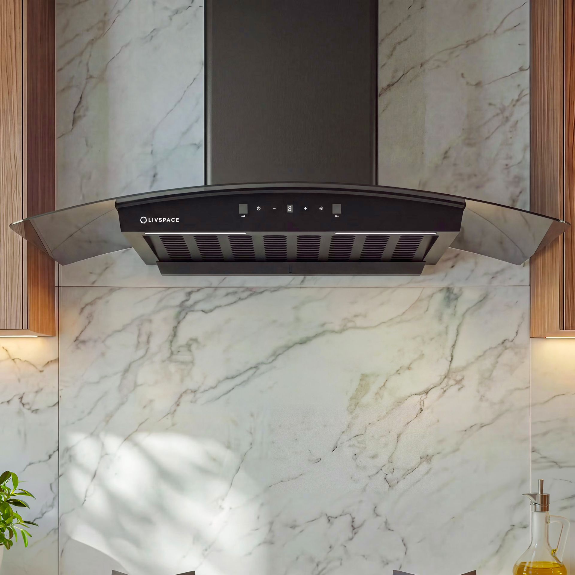 Optima 90 cm Curved Chimney | Ducted 1200 m3/h Suction | Auto Clean